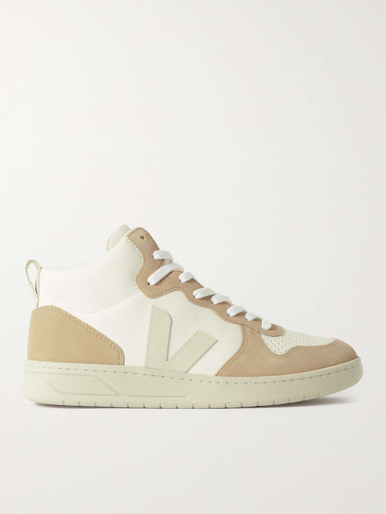 V-15 Suede-Trimmed Perforated Leather High-Top Sneakers - 1