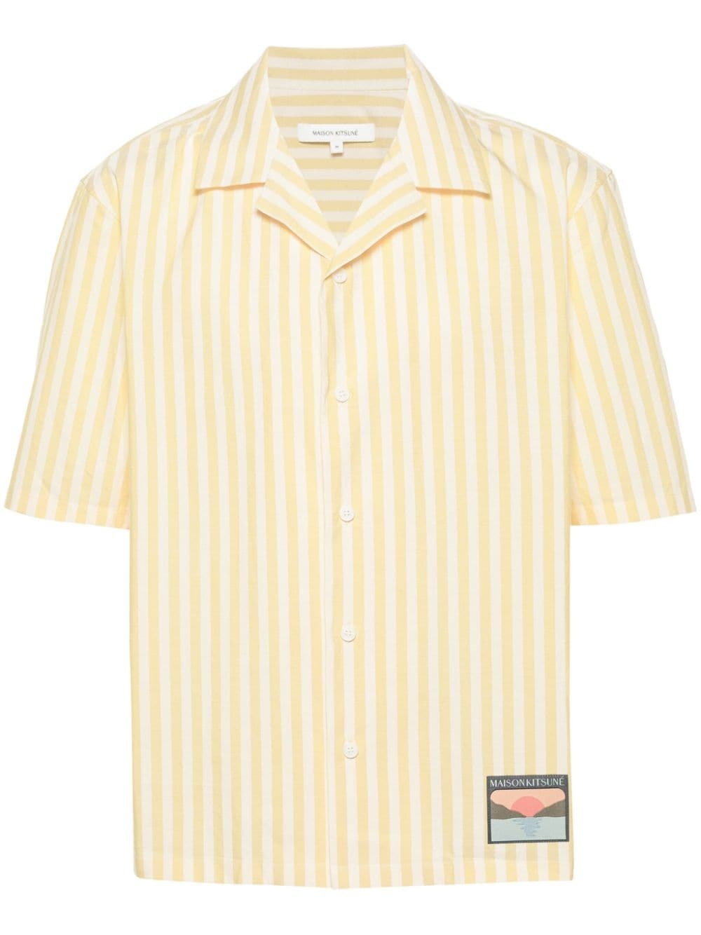 logo-patch striped shirt - 1