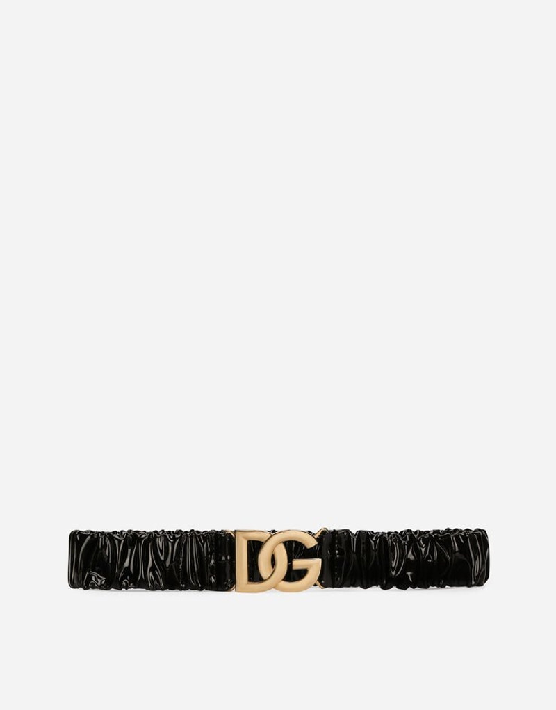 Elasticated and gathered patent leather belt with DG logo - 1