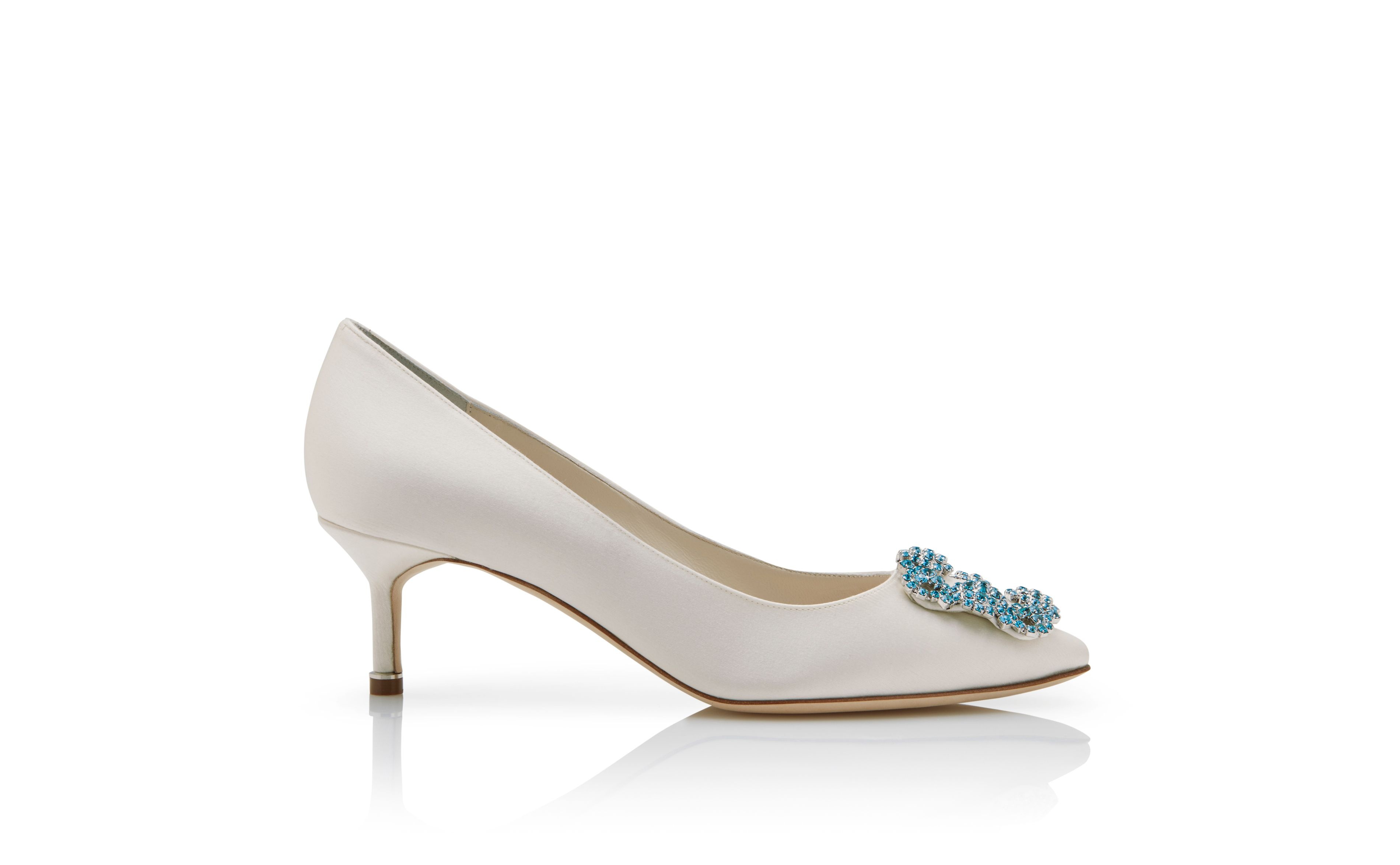 White Satin Jewel Buckle Pumps - 1