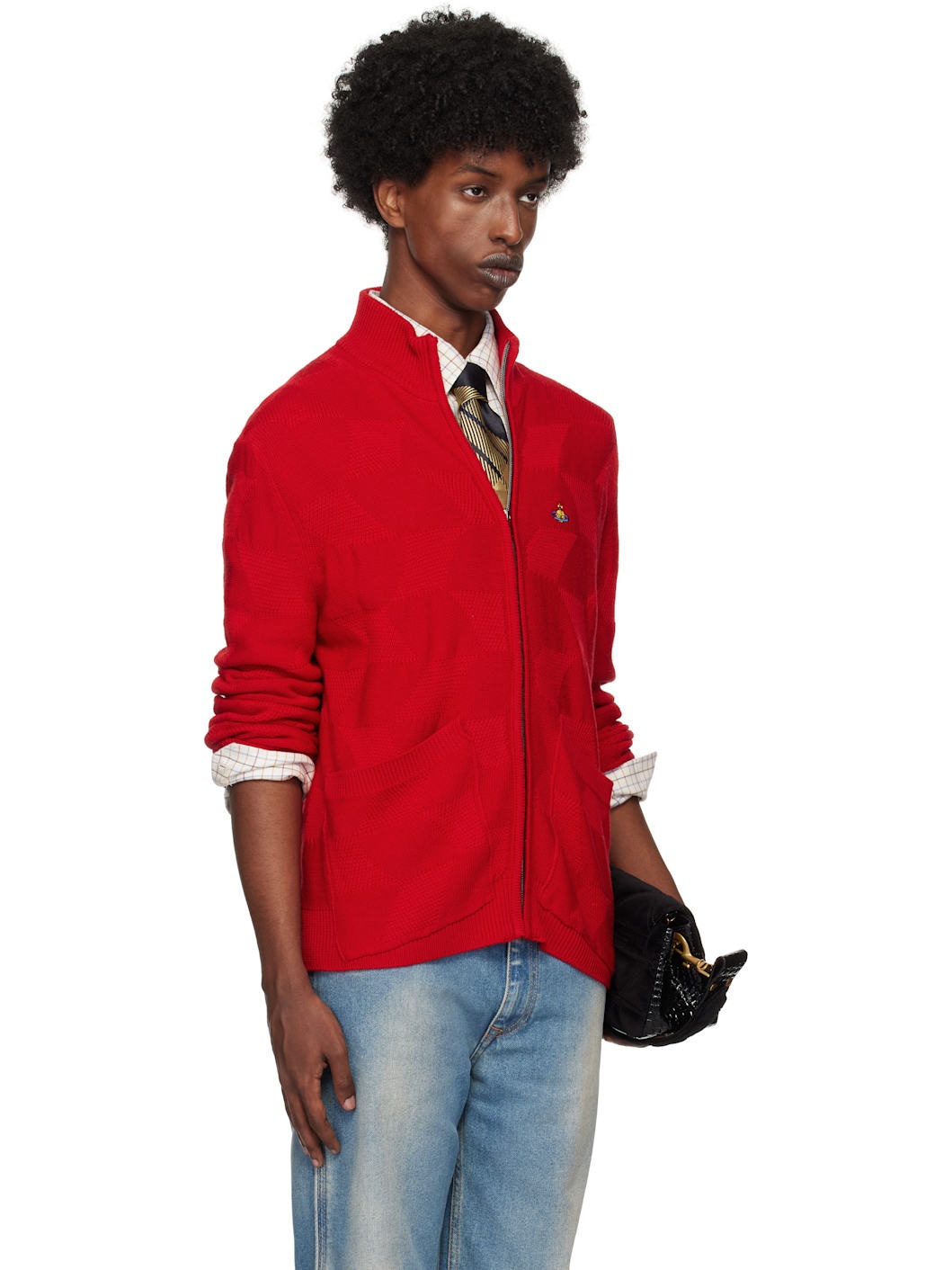Red Fisherman Zip-Up Sweater - 2
