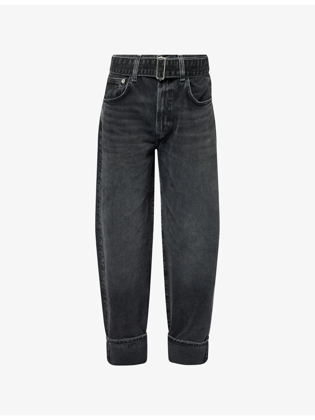 Belted Cuffed Tapered Denim Jeans - 1