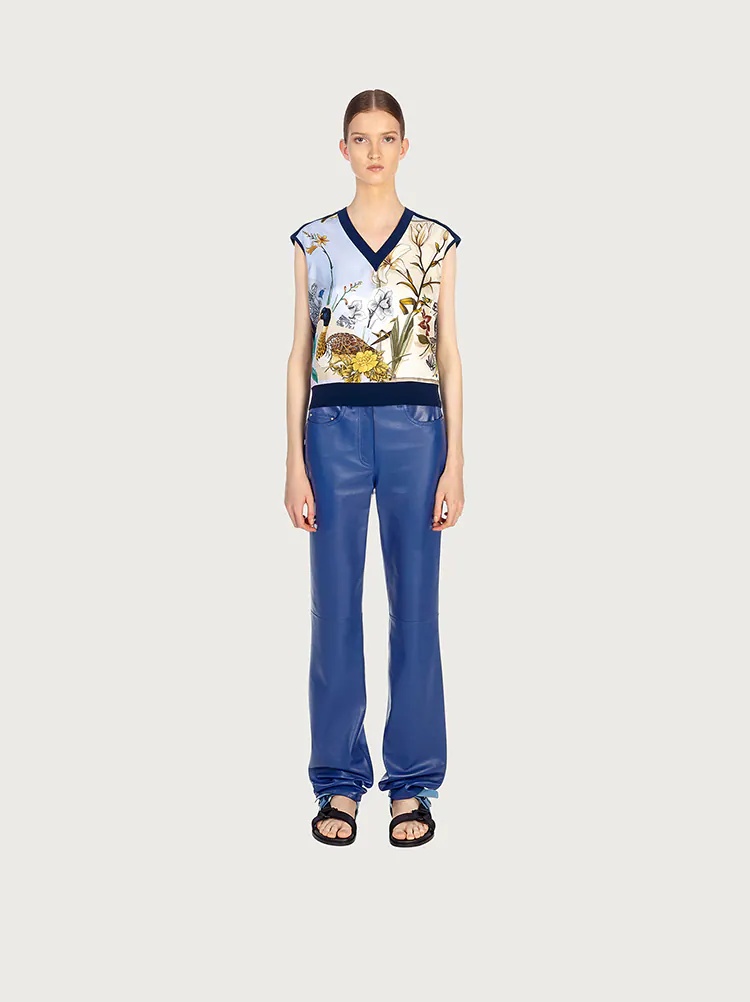 SHORT SLEEVED TOP WITH SILK INLAYS - 3
