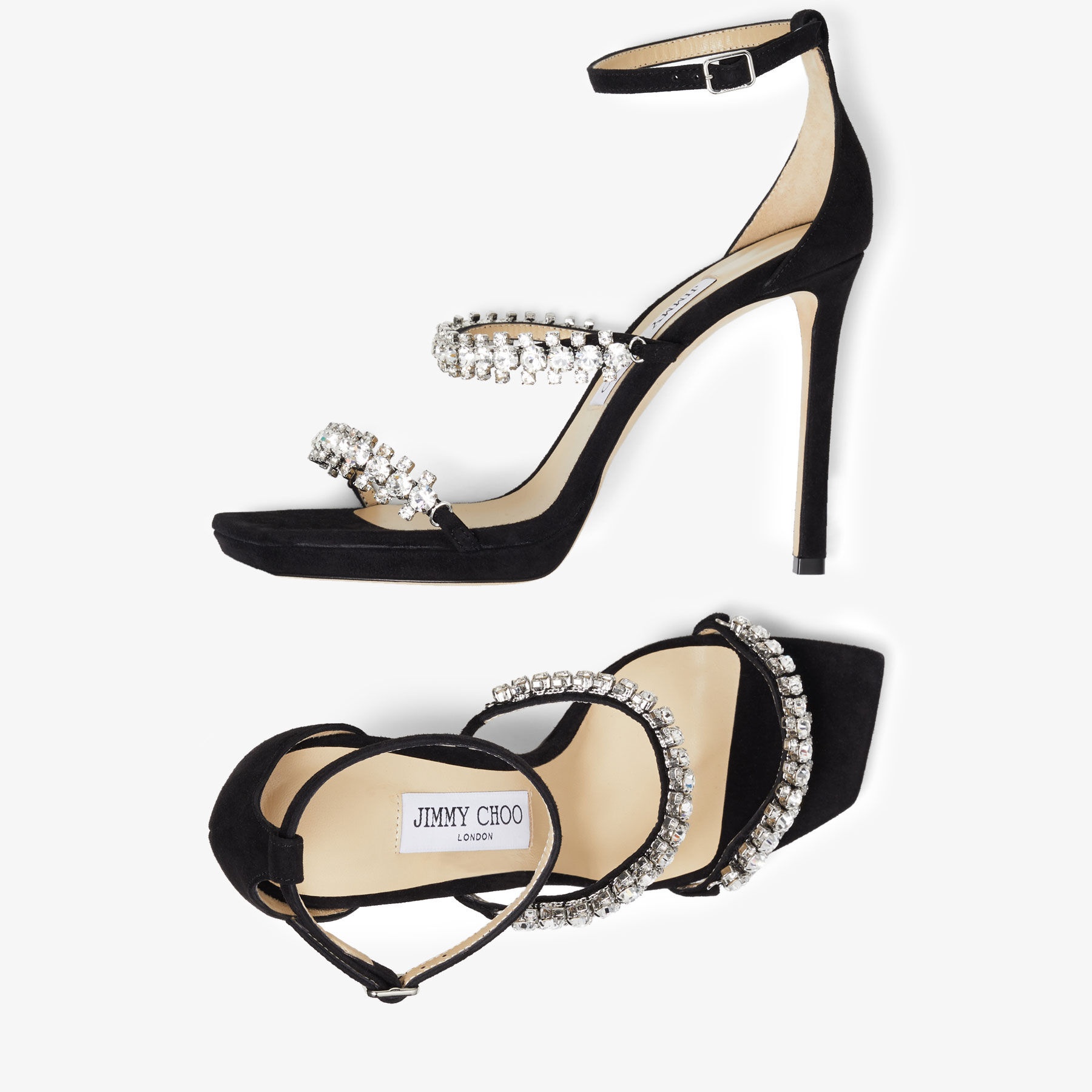 Bing Sandal 105
Black Suede Sandals with Crystal Straps - 5