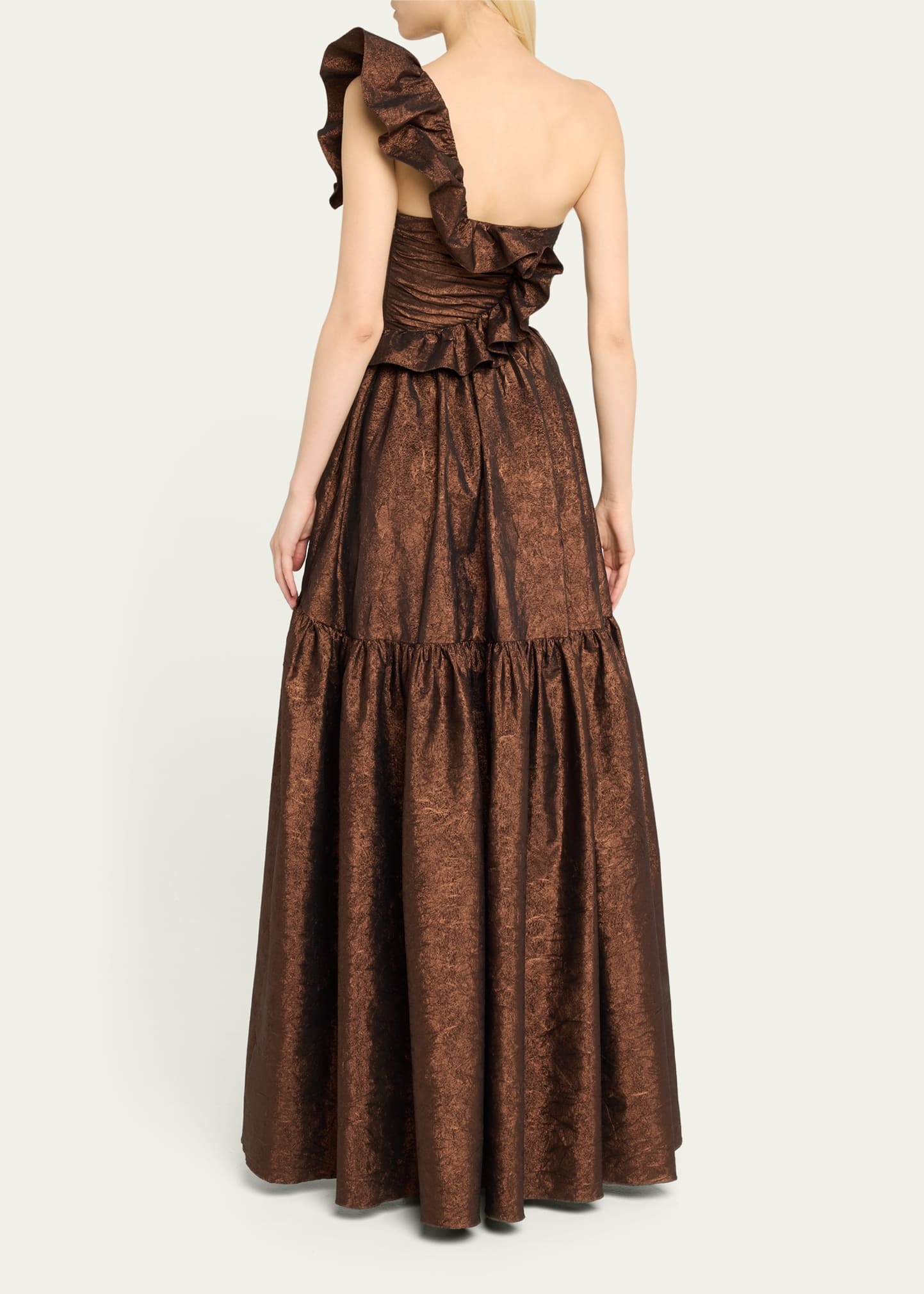 Valeria Ruffled One-Shoulder Taffeta Gown - 3