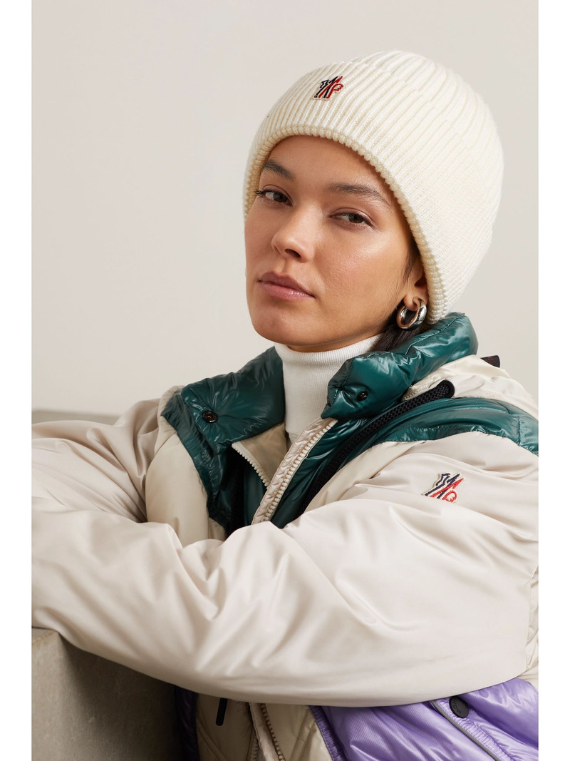 Moncler Grenoble Appliqued padded ribbed wool beanie White outlook