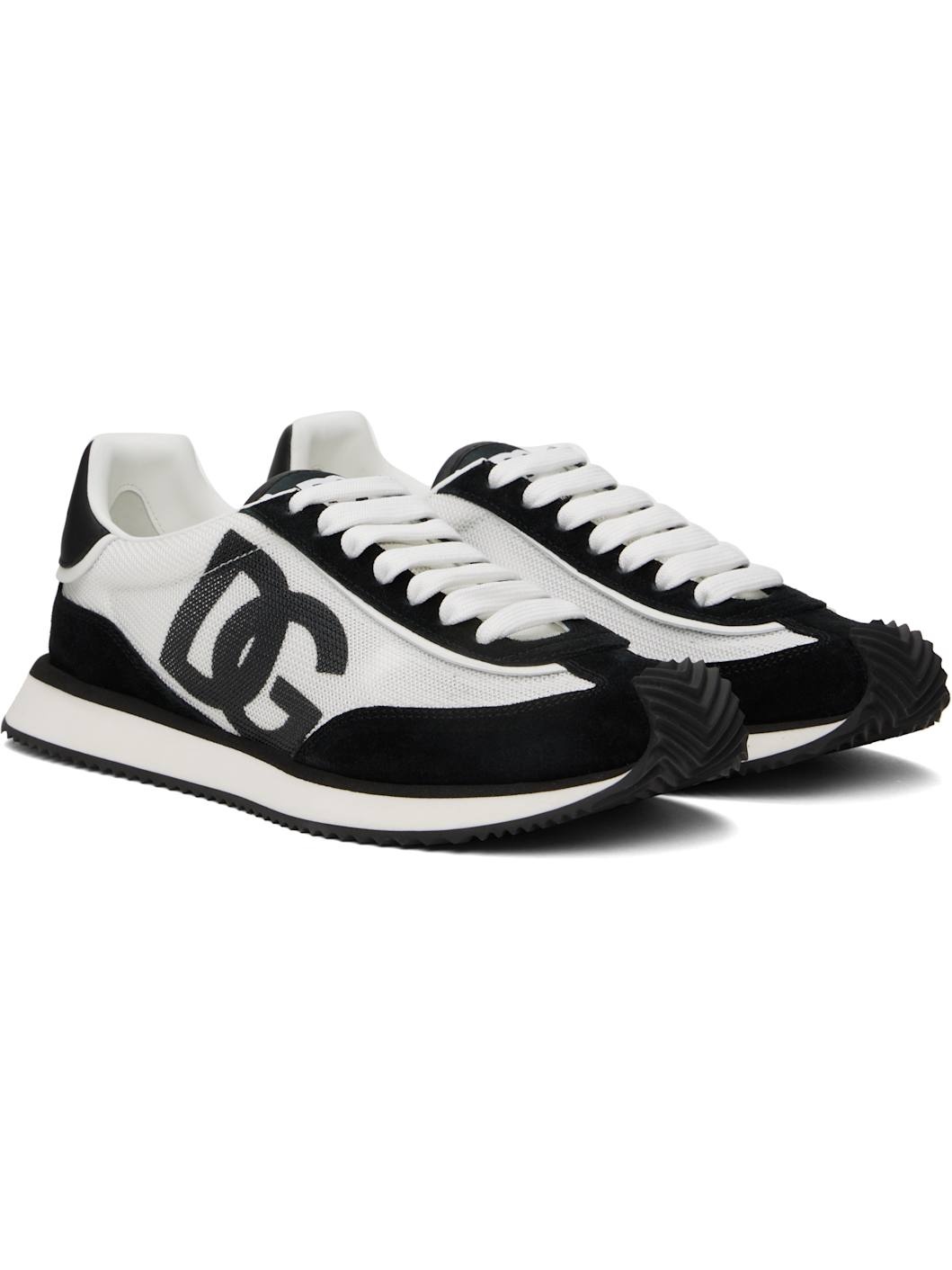 White & Black Mixed-Material 'DG' Cushion Sneakers - 4