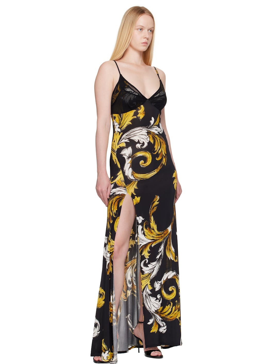 Black Outline Barocco Slip Maxi Dress - 4