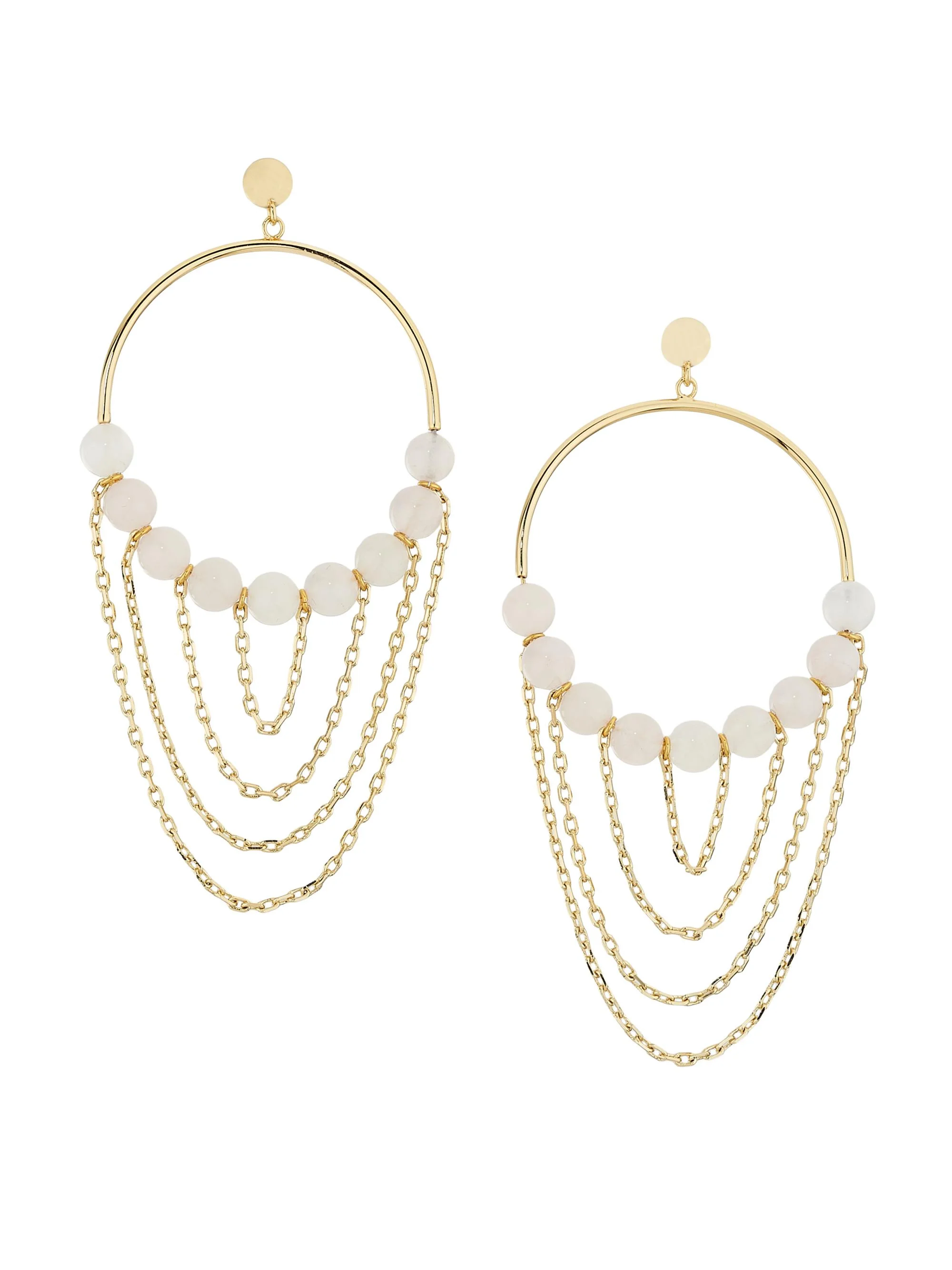 Women's Silvia Goldtone & Rose Quartz Beaded Hoop Earrings - Pink - 1