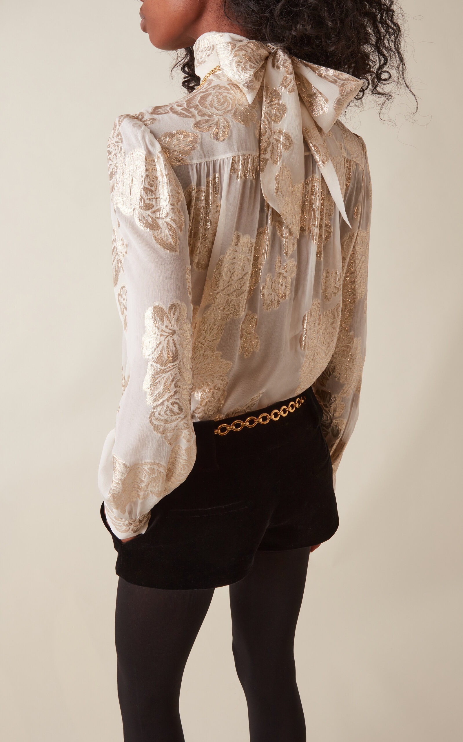 Metallic Silk Jacquard Top white - 4