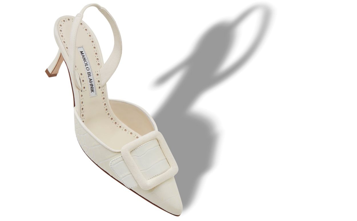 Cream Calf Leather Slingback Pumps - 2