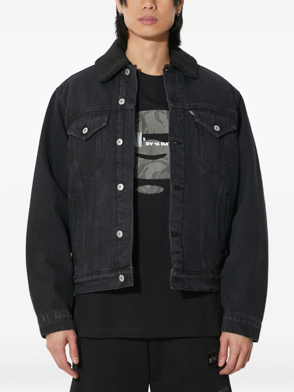 sherpa-collar denim jacket - 1