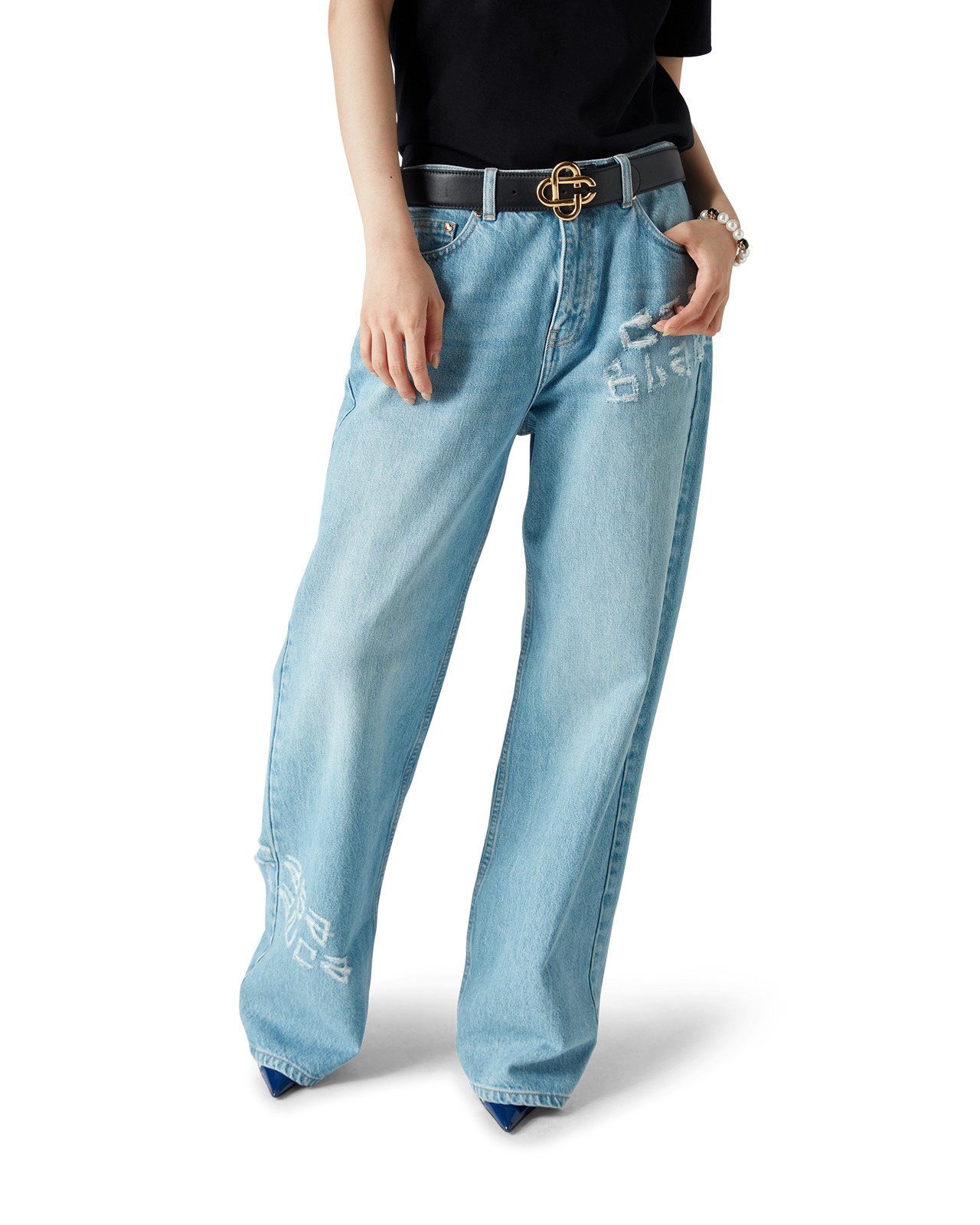 Graffiti Distressed Denim Jeans | Casablanca Paris - 3
