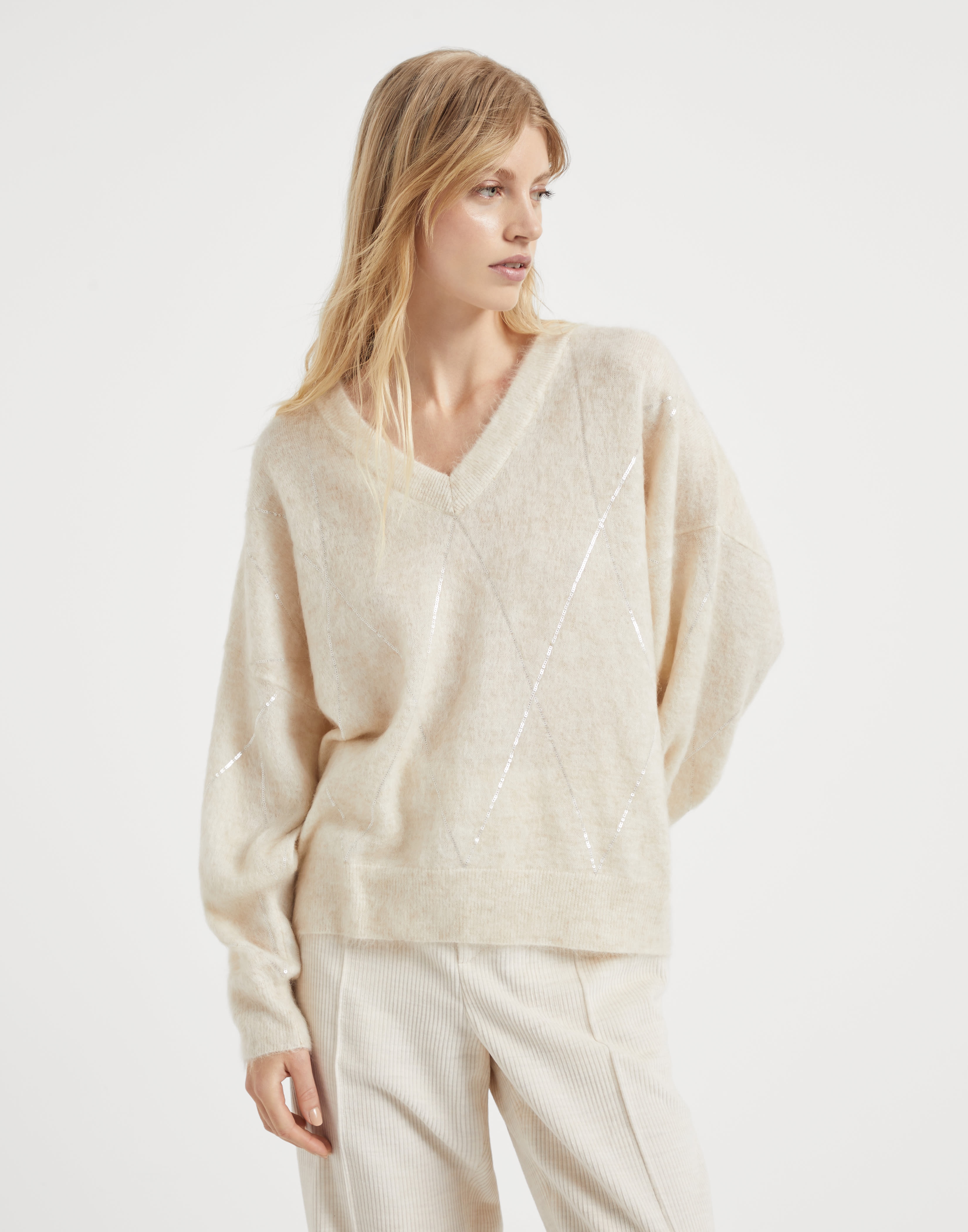 Mohair, wool, cashmere and silk sweater with dazzling argyle embroidery - 1