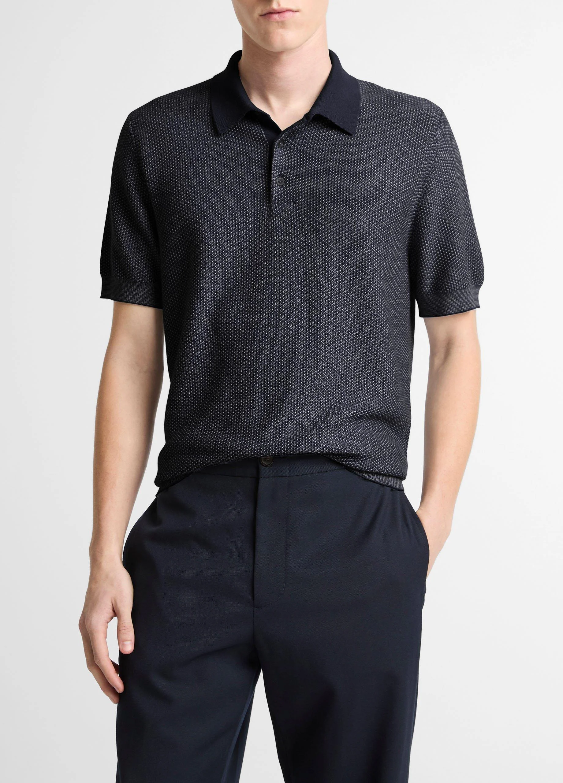 Geo-Jacquard Wool-Blend Blend Polo Sweater - 1