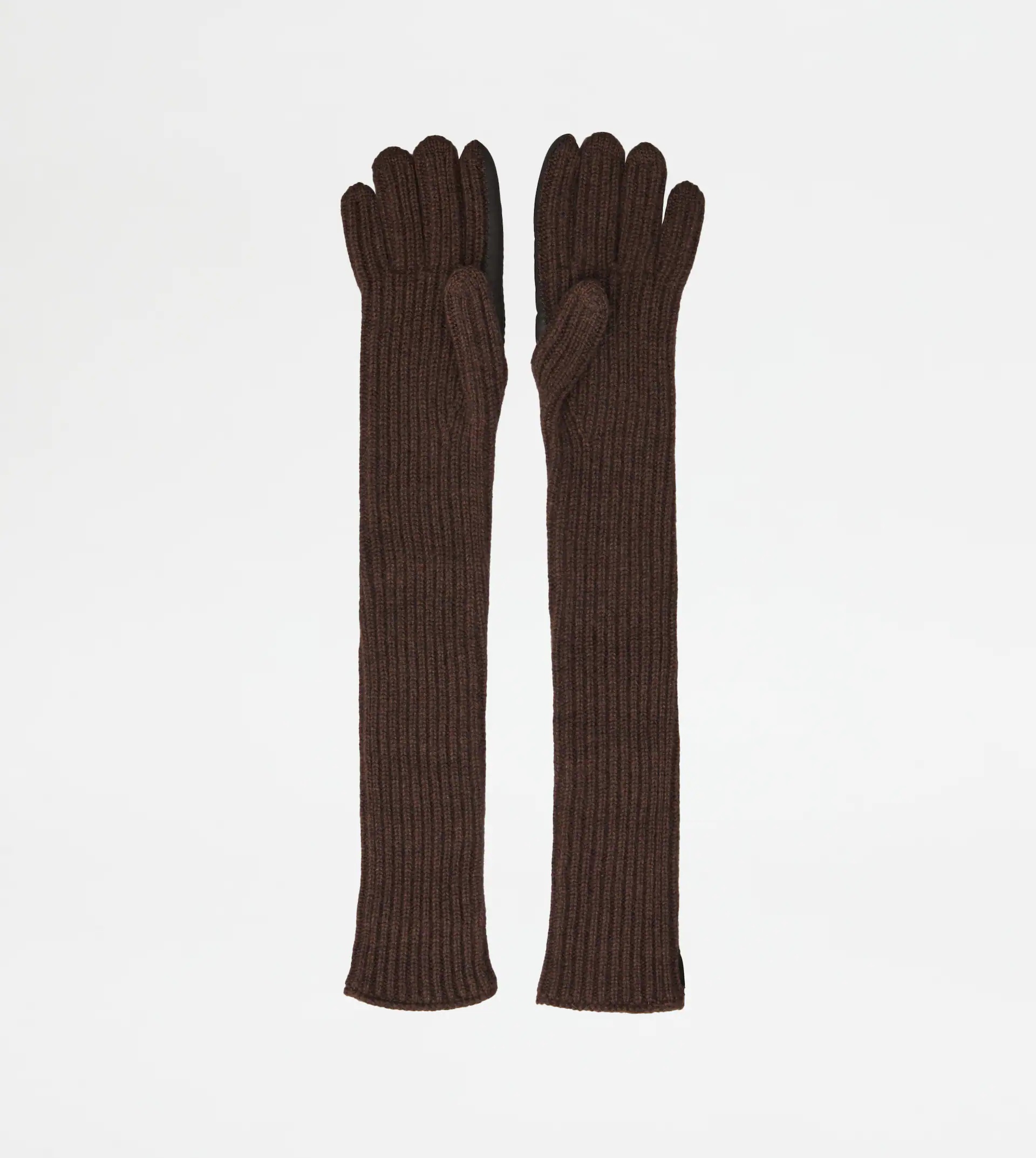 LONG GLOVES IN CASHMERE AND LEATHER - BROWN - 1