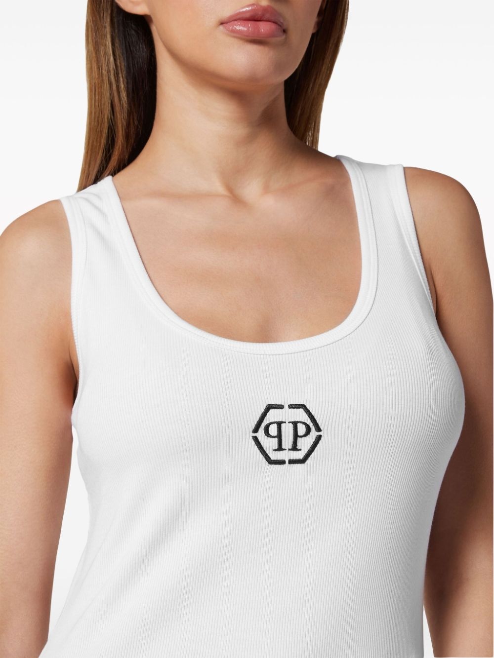 logo-embroidered ribbed tank top - 4