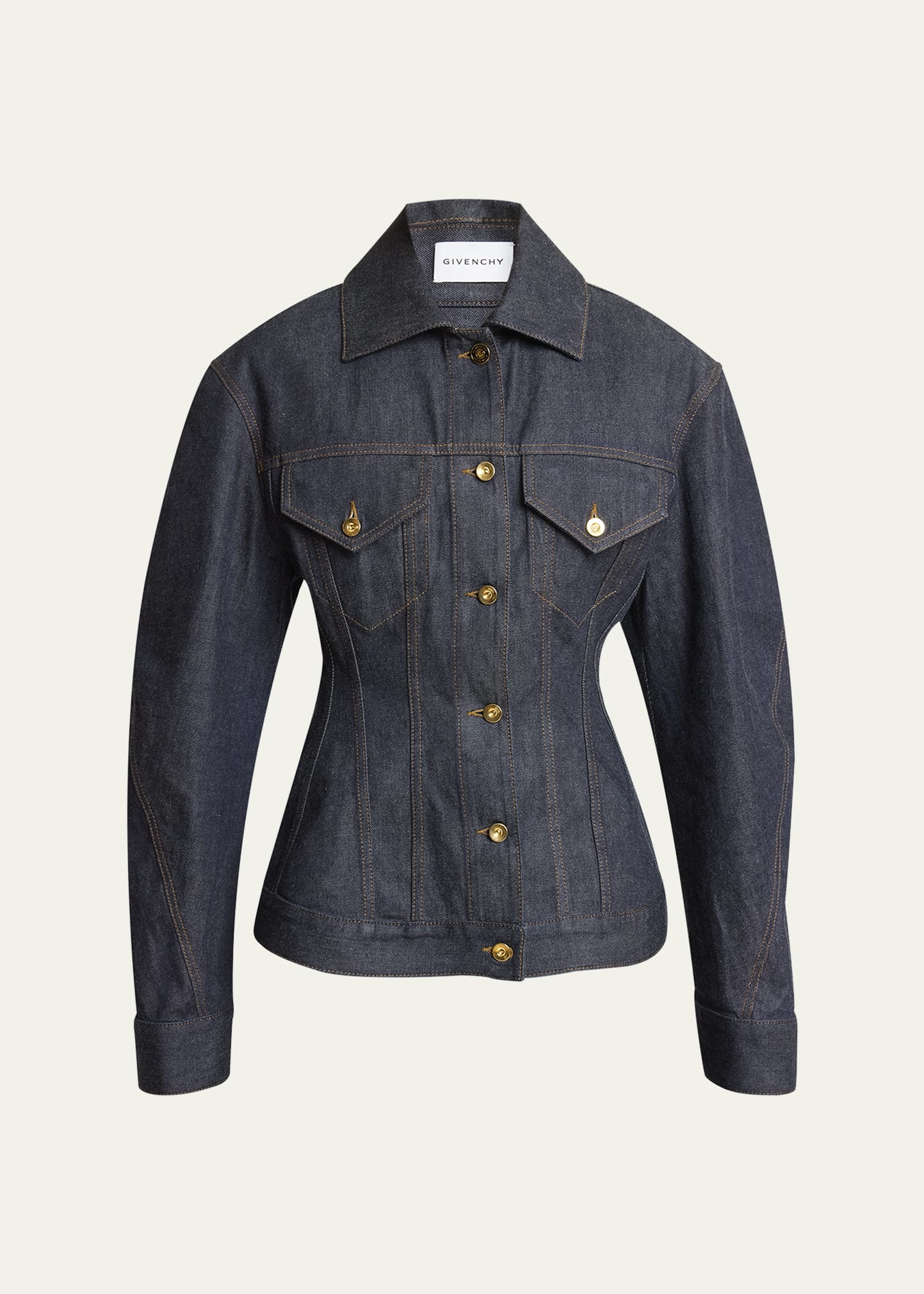 Cocoon-Sleeve Waisted Denim Jacket - 1