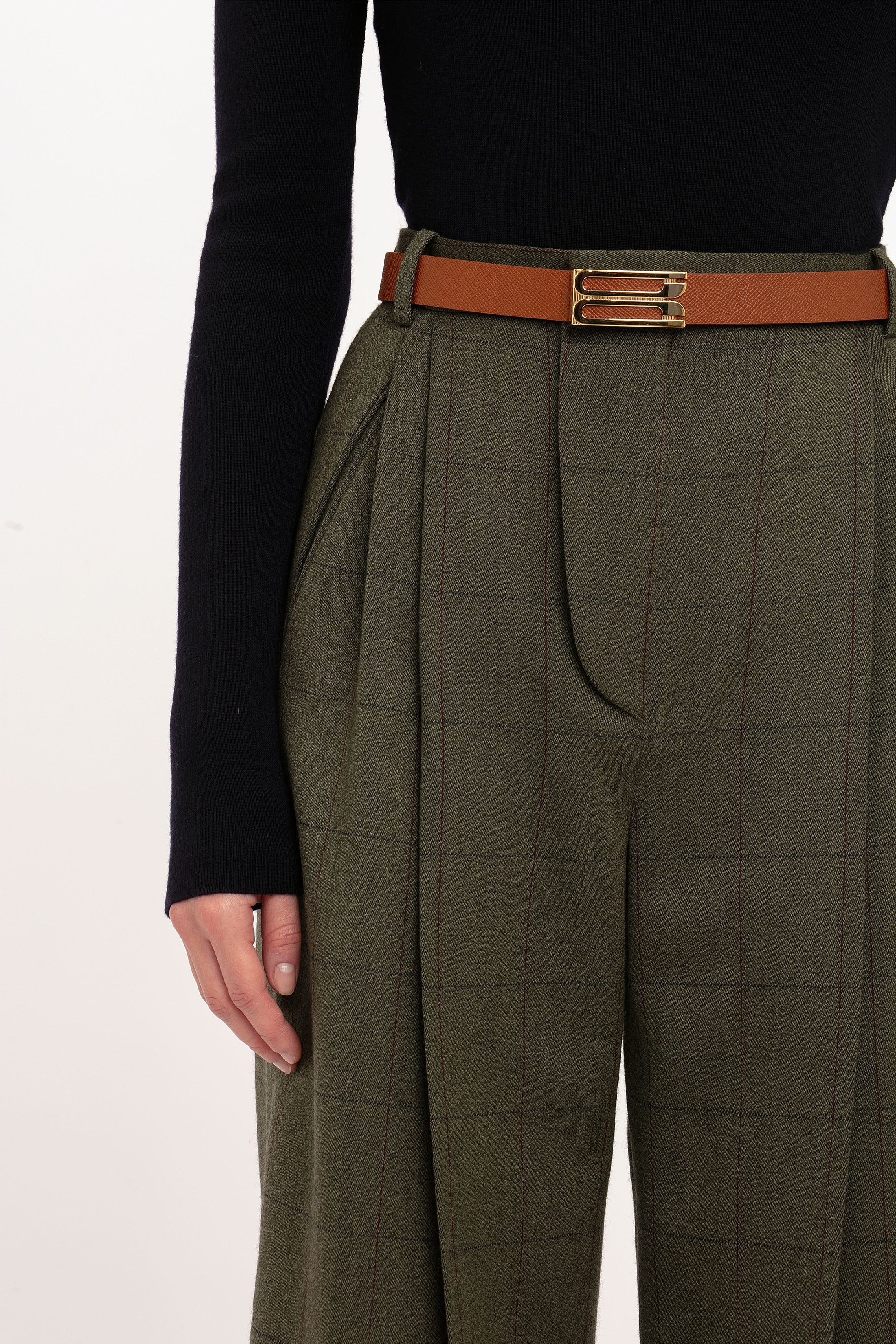 Wide Leg Trouser In Dark Fern Check - 5