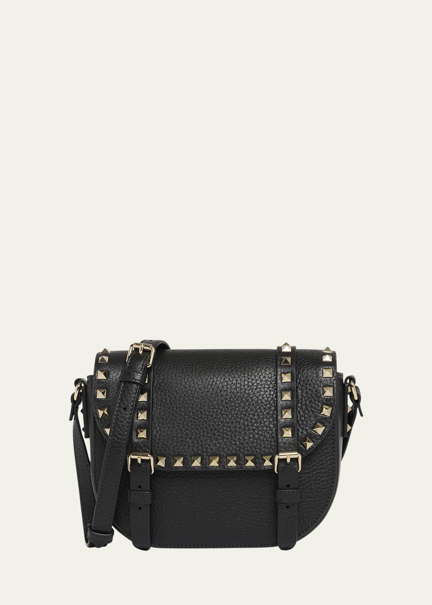 Small Rockstud Leather Saddle Crossbody Bag - 1
