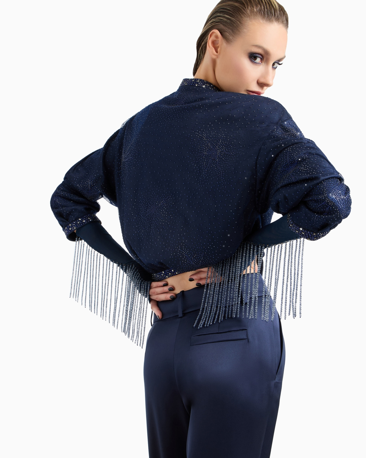SILK BLOUSON WITH RHINESTONE EMBROIDERY - 6