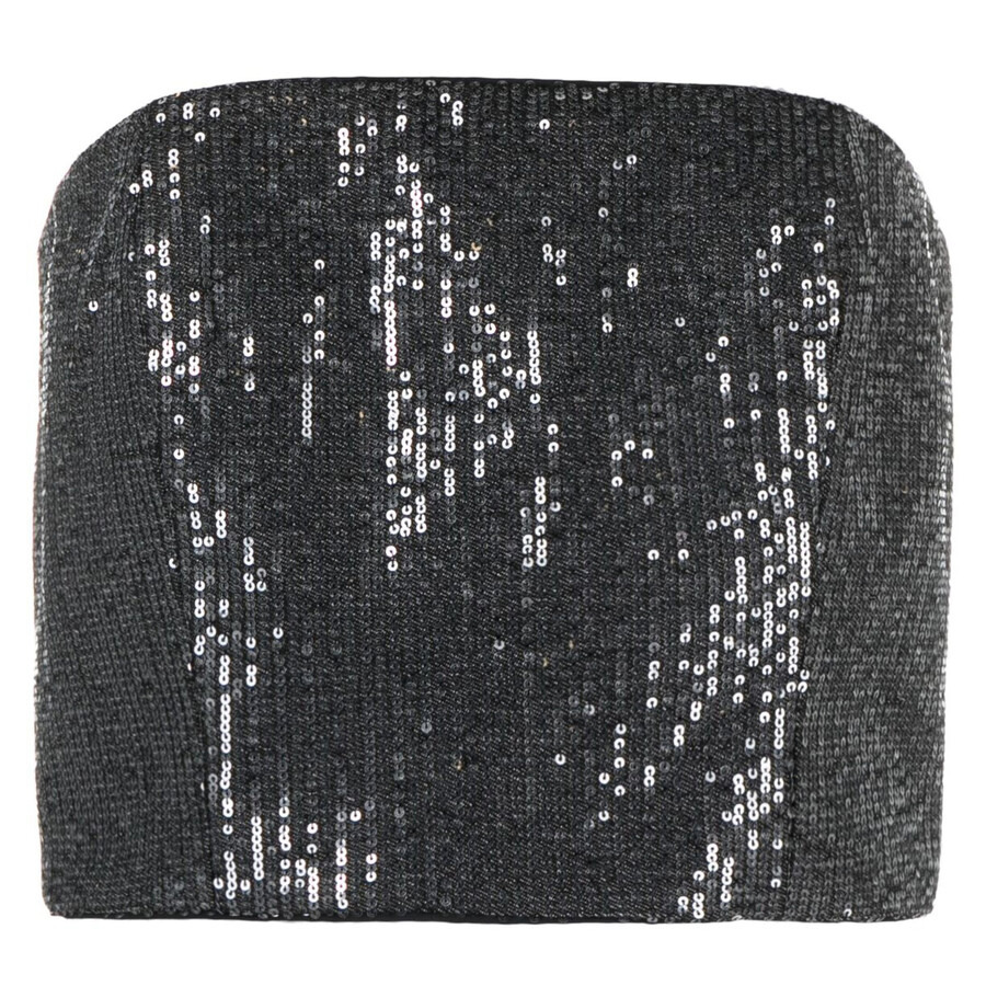Rotate Ladies Black Sequin-Embellished Strapless Crop Top - 5