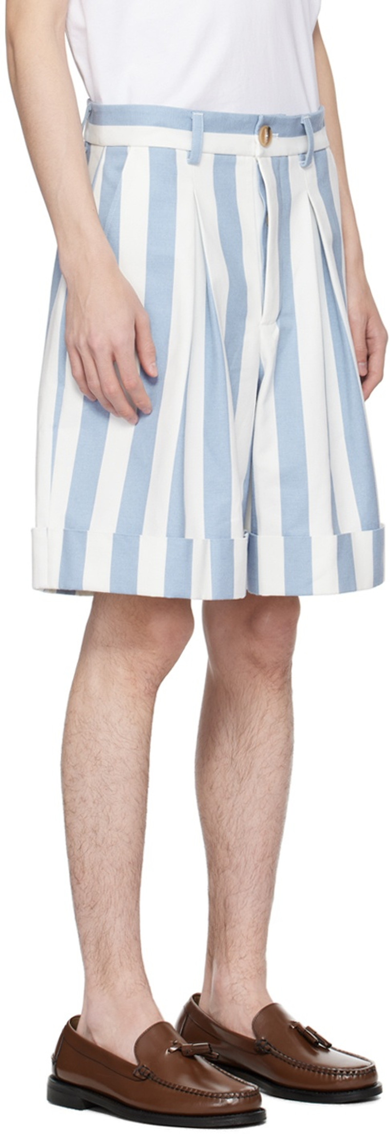 KING & TUCKFIELD Blue & White Cuffed Shorts outlook