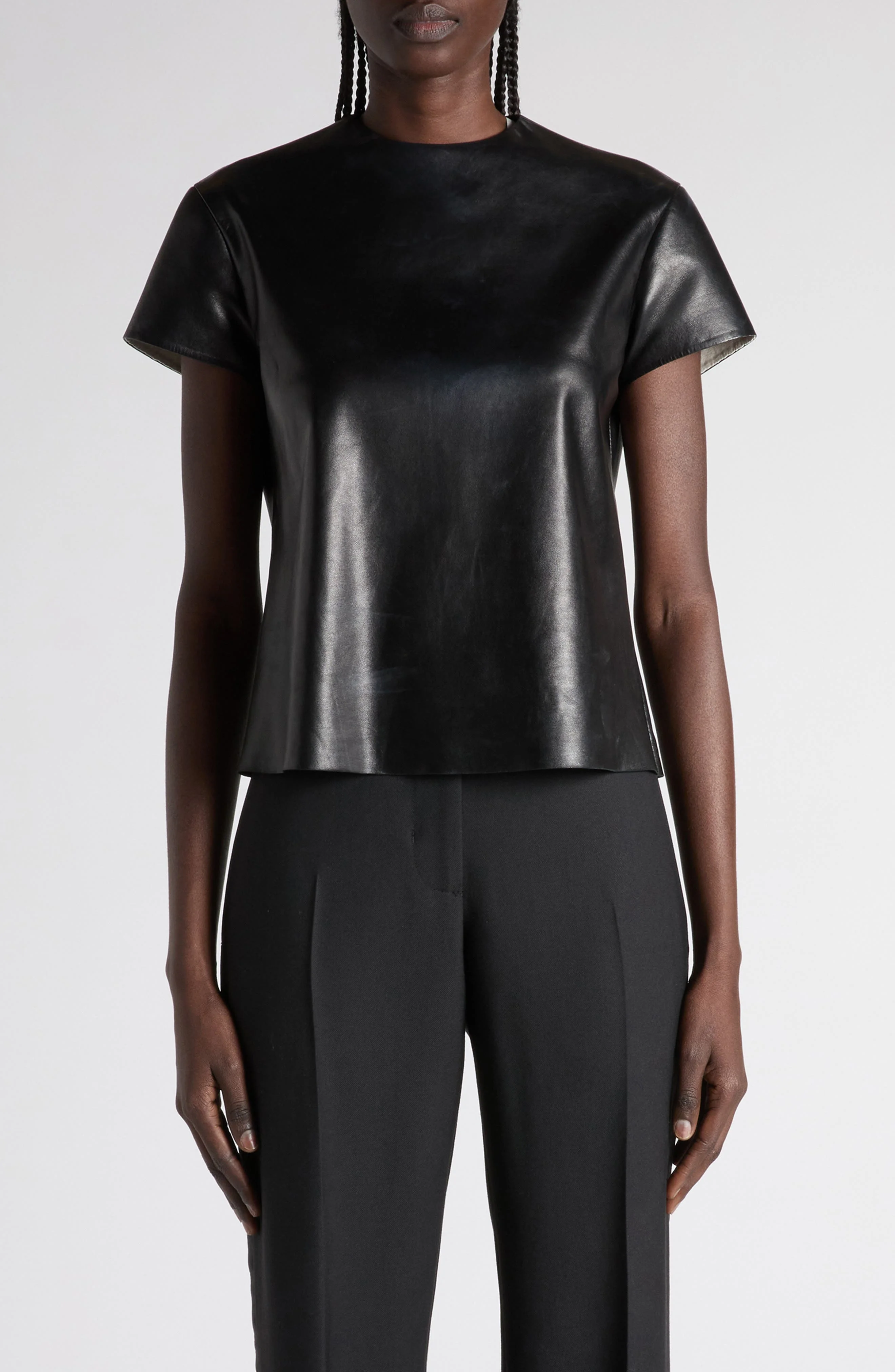TOM FORD Leather T-Shirt in Black at Nordstrom - 1