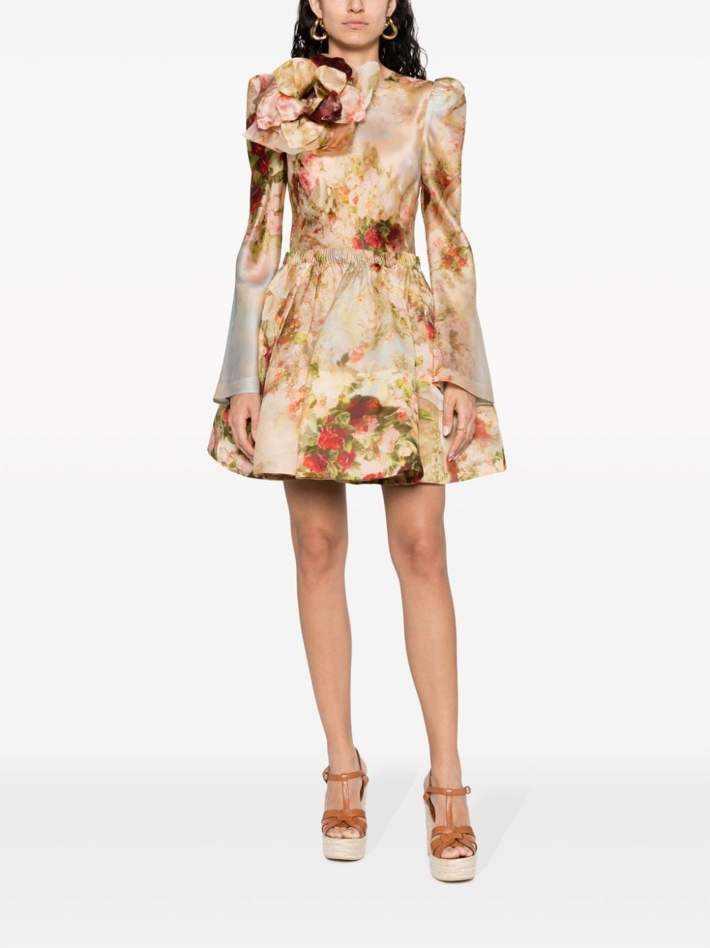 floral-appliqué silk mini dress - 2