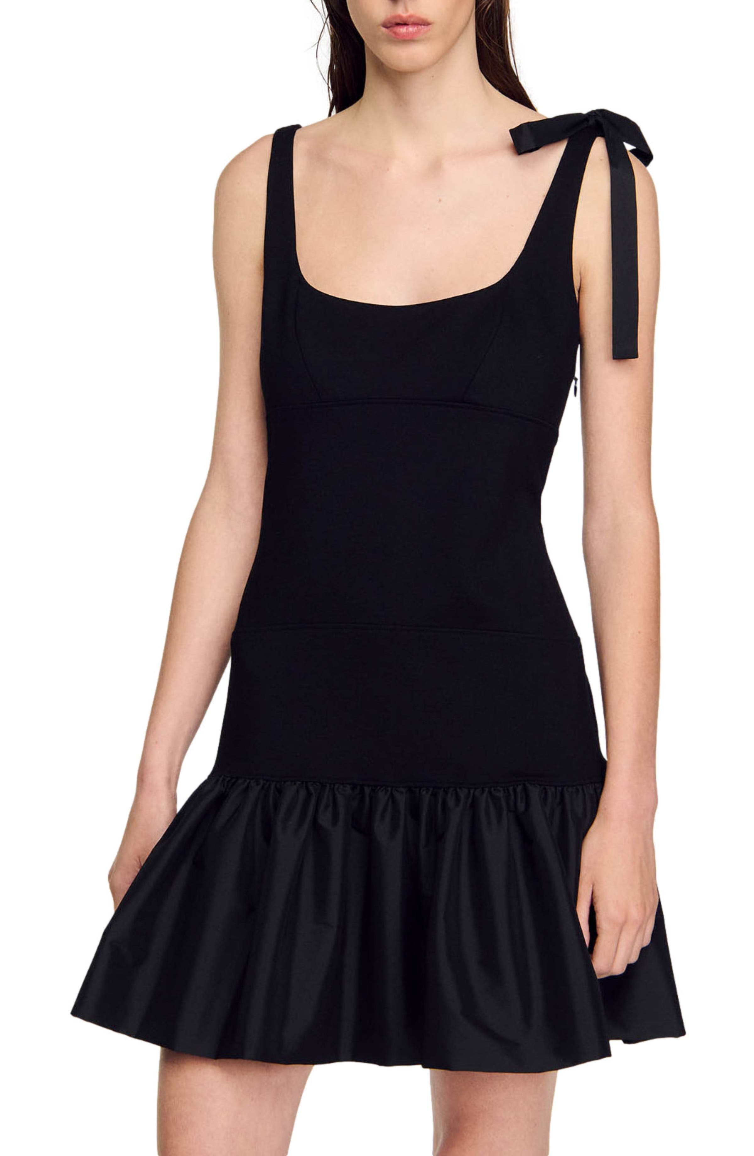SANDRO Dual-material short dress in Black at Nordstrom - 1