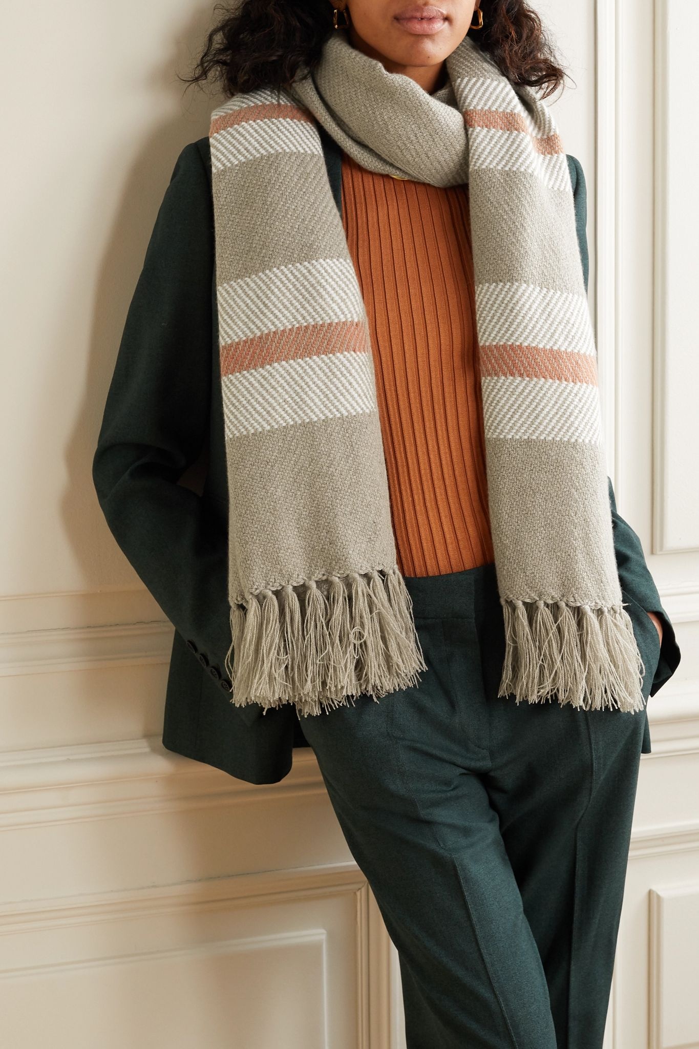 Fringed striped cashmere scarf - 2