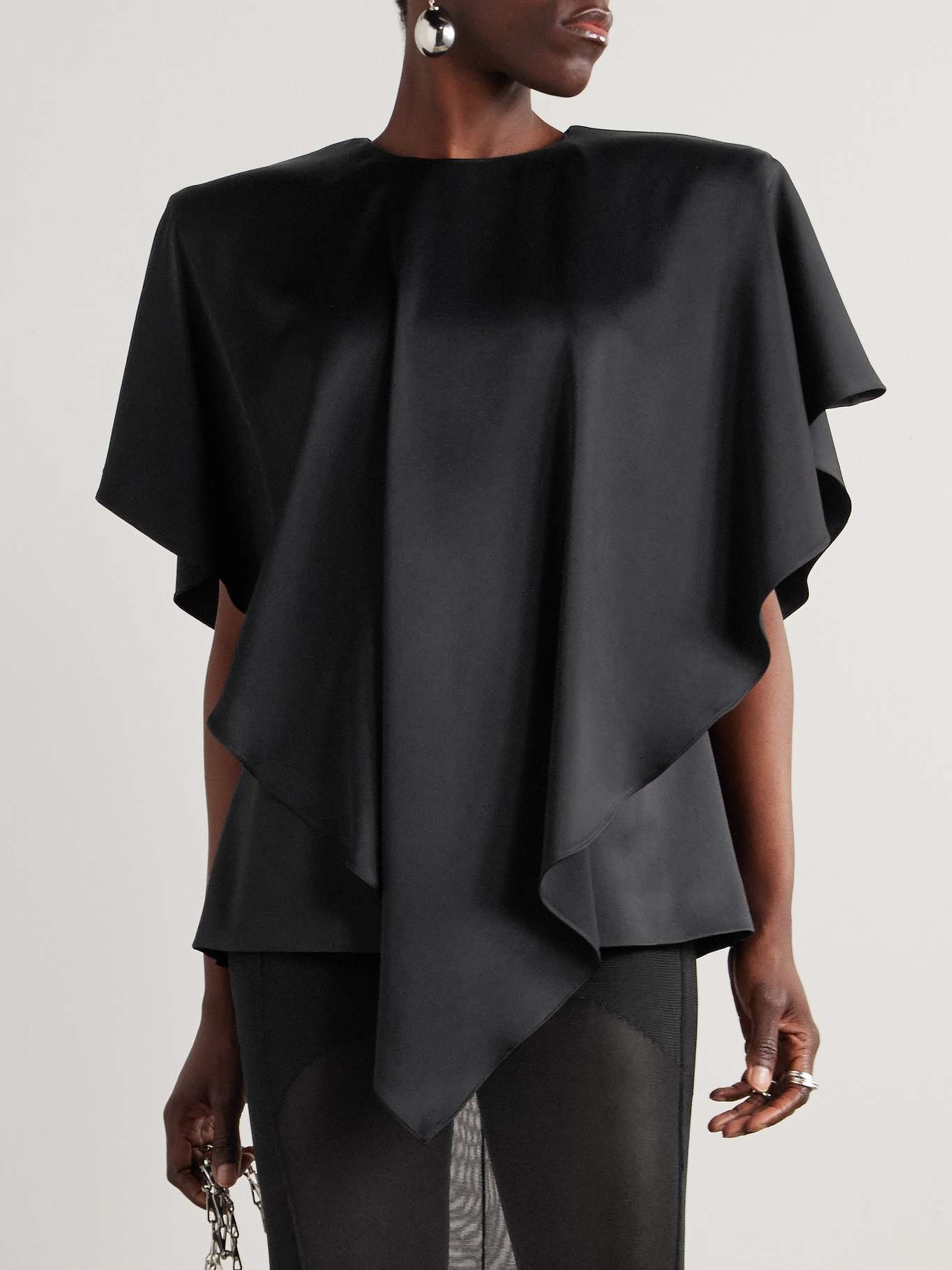 Asymmetric layered satin blouse Black - 3