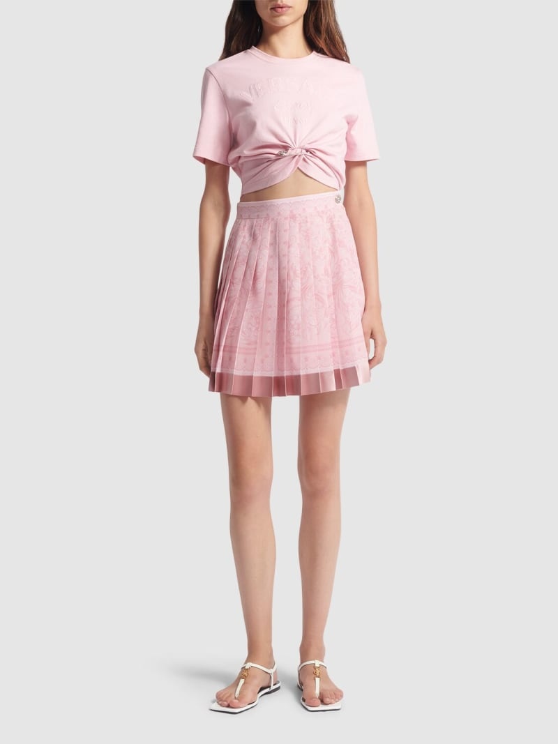 Barocco print pleated silk mini skirt - 2