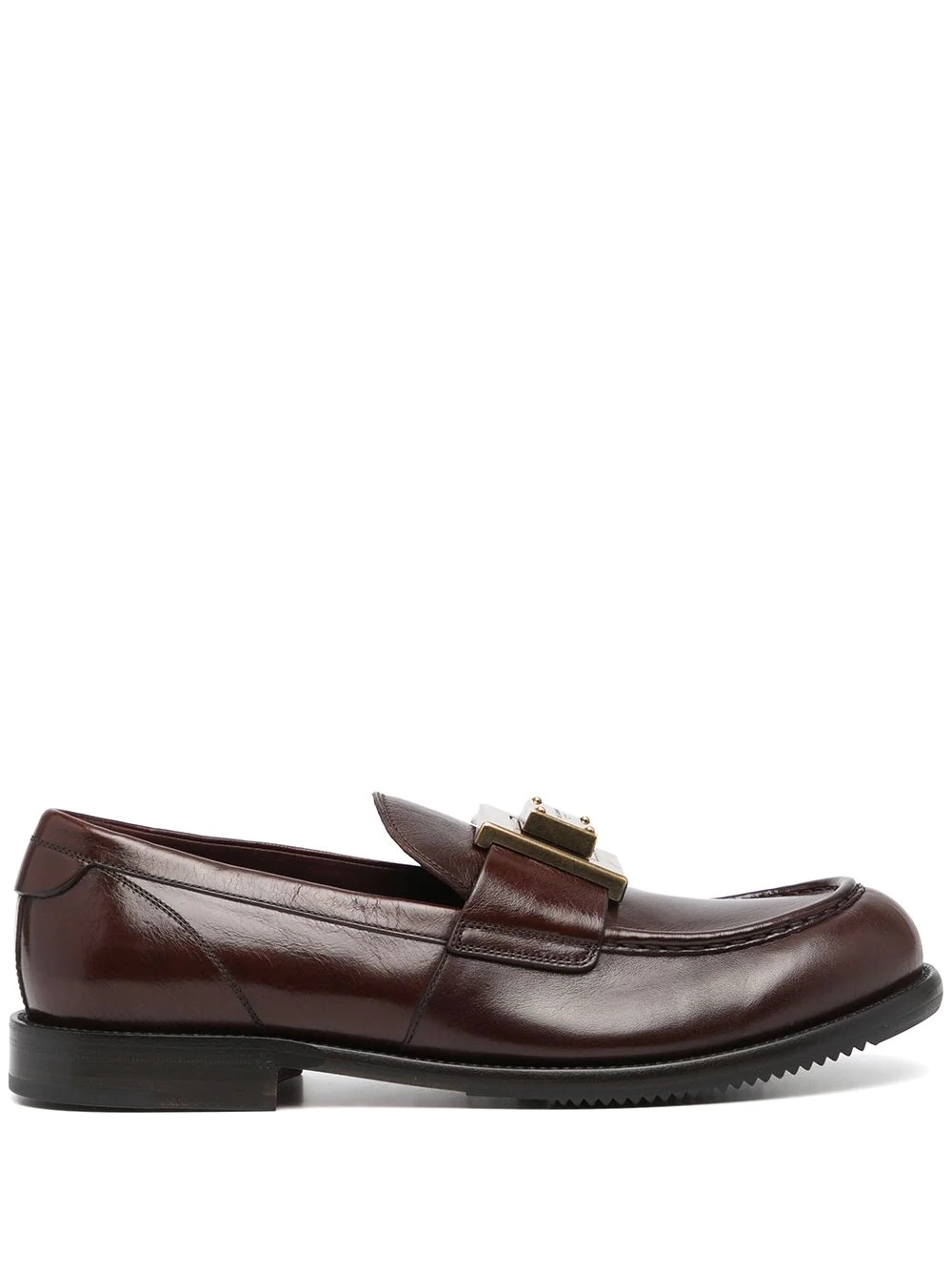 logo-plaque leather loafers - 1