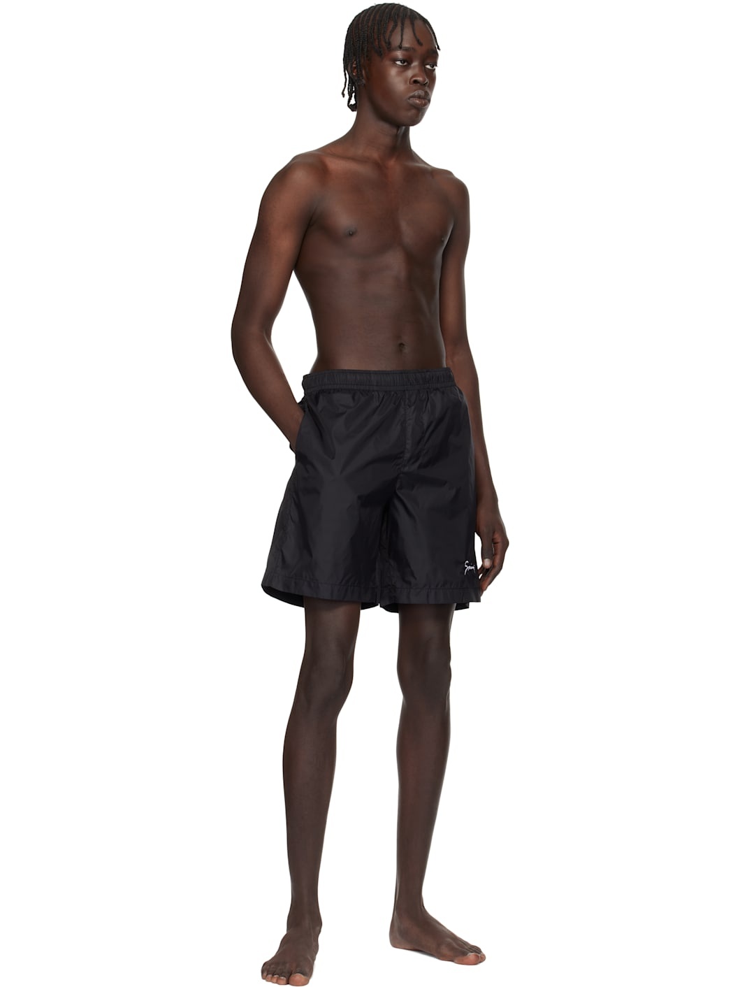 Black Logo Embroidery Swim Shorts - 4
