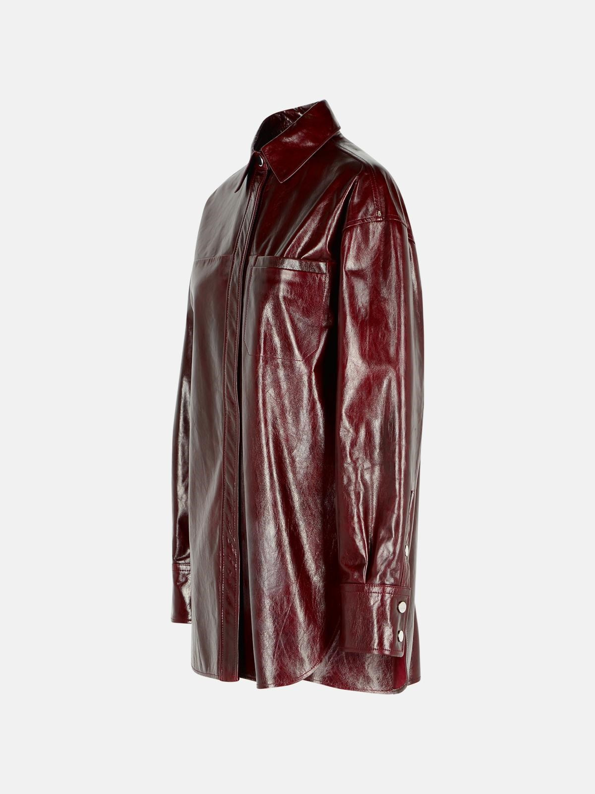 'BOREL' OVERSIZE BURGUNDY NAPPA LEATHER SHIRT - 2