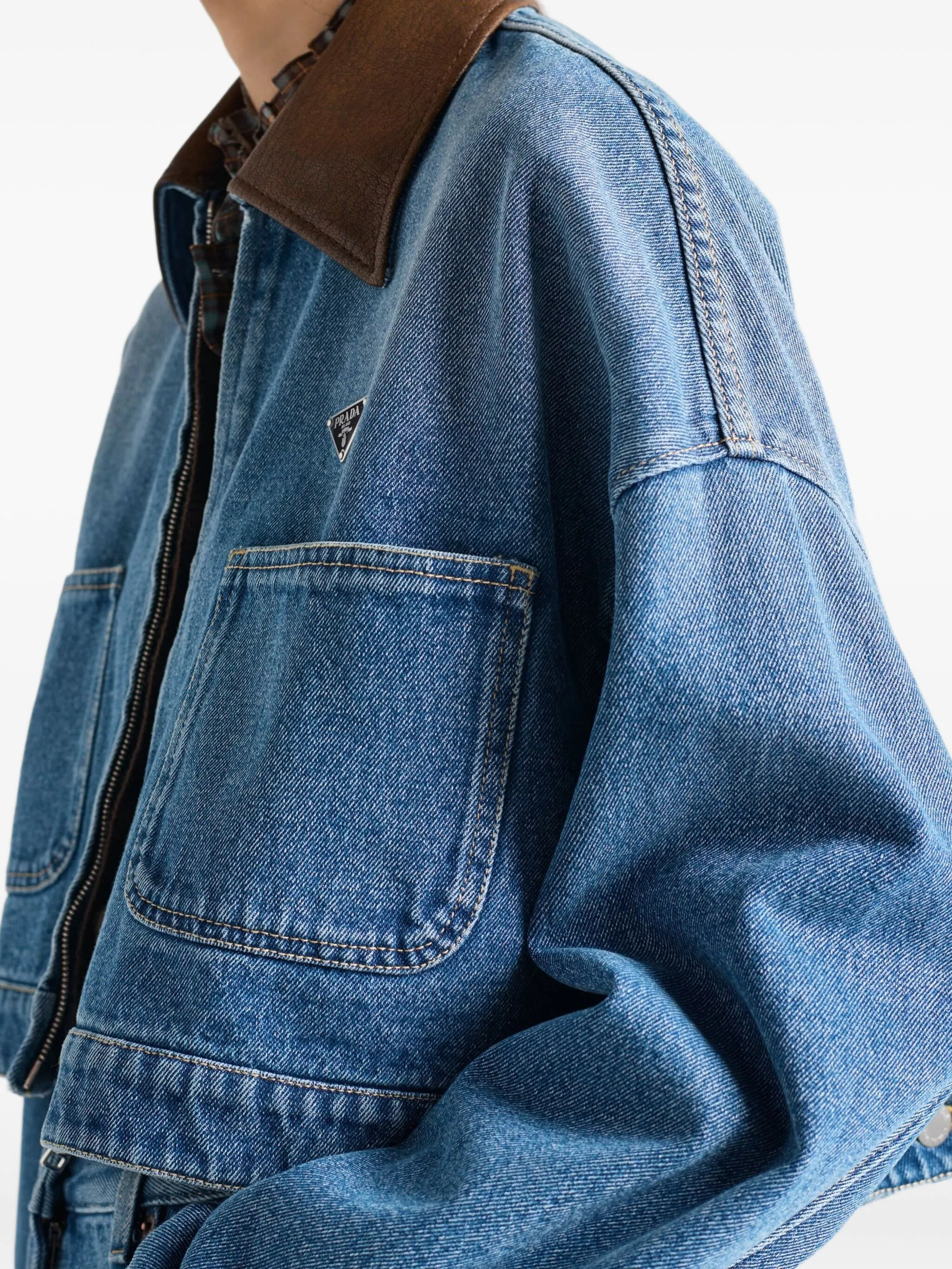 leather-collar denim jacket - 4