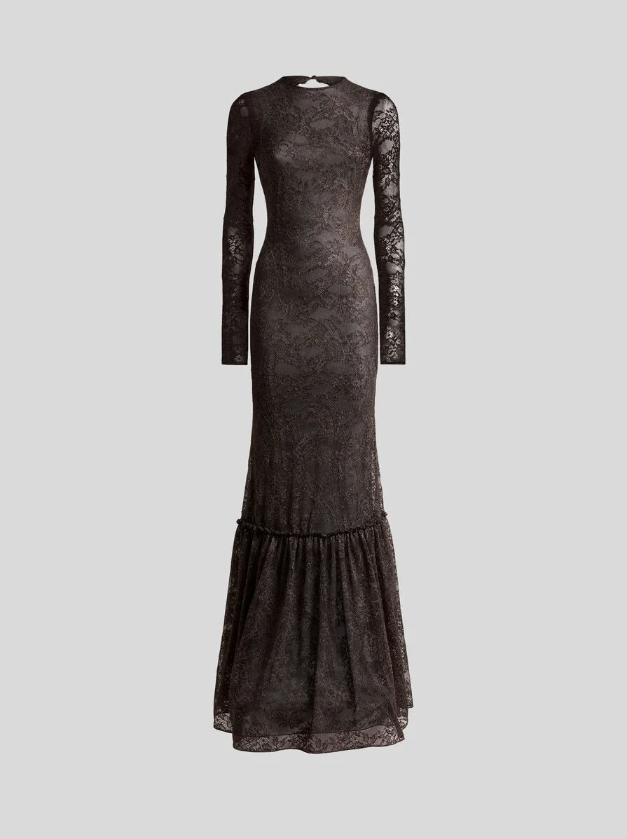 LONG JERSEY DRESS WITH FLORAL LACE - 1