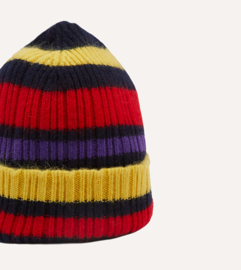 Navy, Yellow and Red Multi Stripe Geelongora Ribbed Knit Cap 4