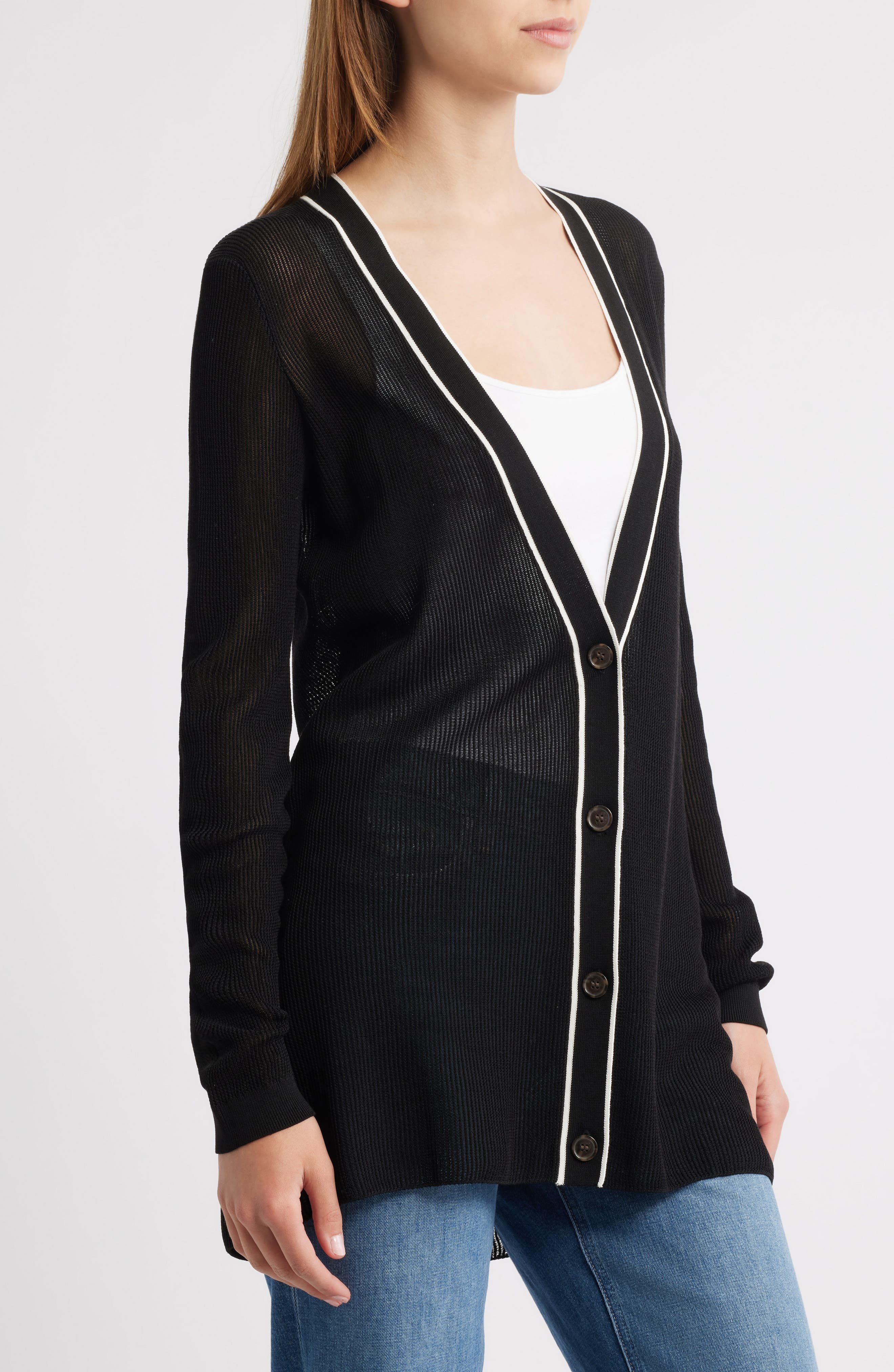 FRAME The Varsity Tipped Cardigan in Black Multi at Nordstrom - 3