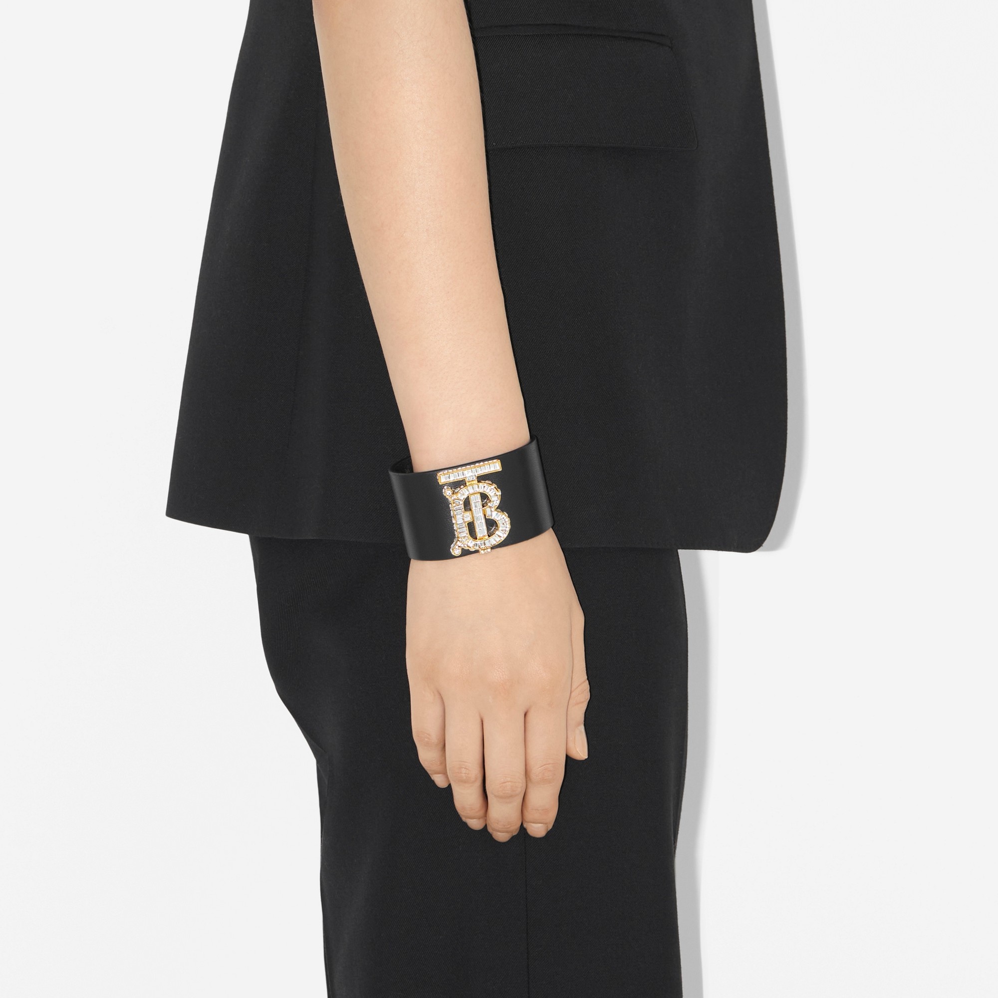 Crystal Monogram Leather Cuff - 3