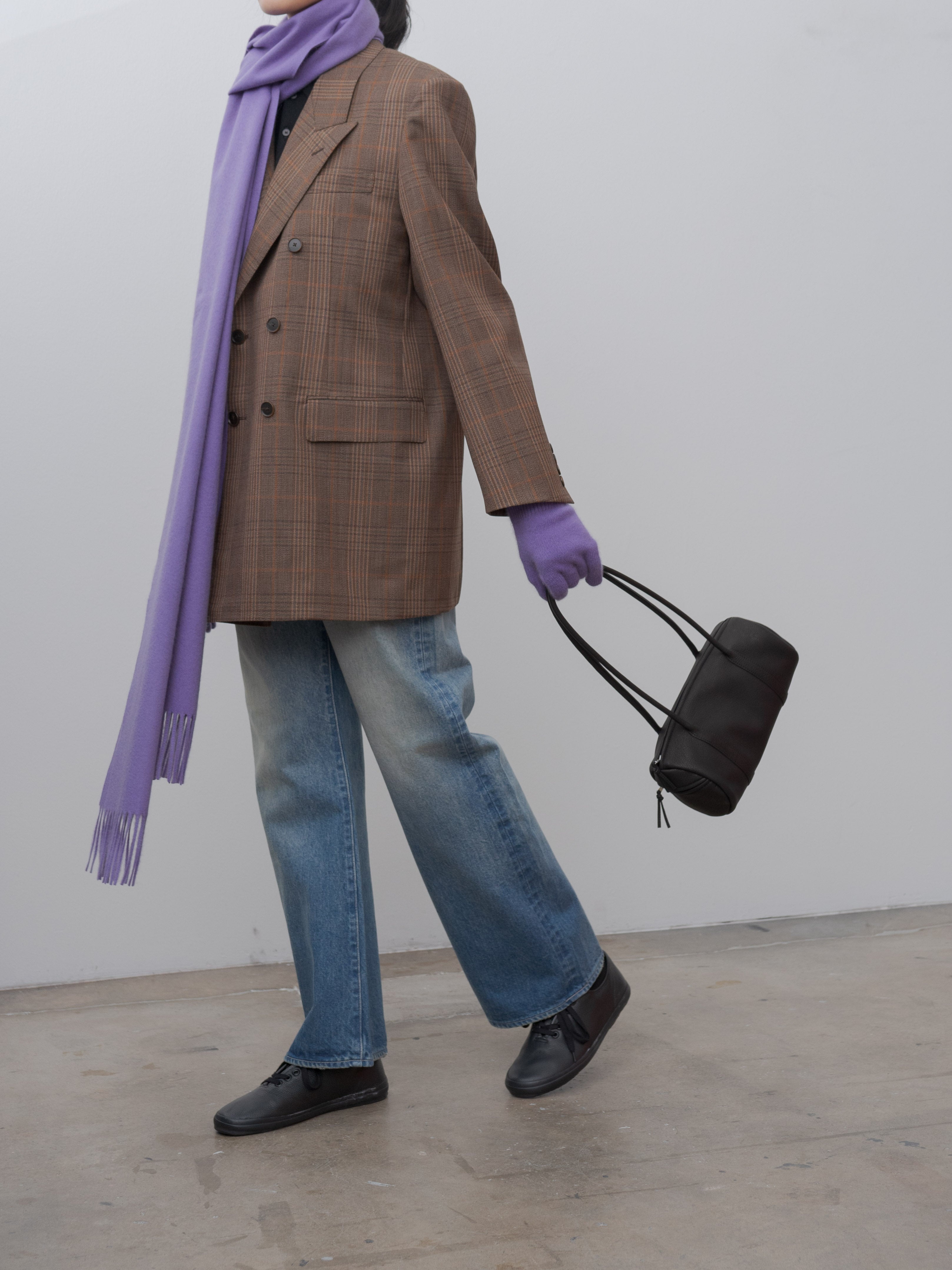 Bluefaced Wool Check Double-Breasted Jacket - Brown Check - 5
