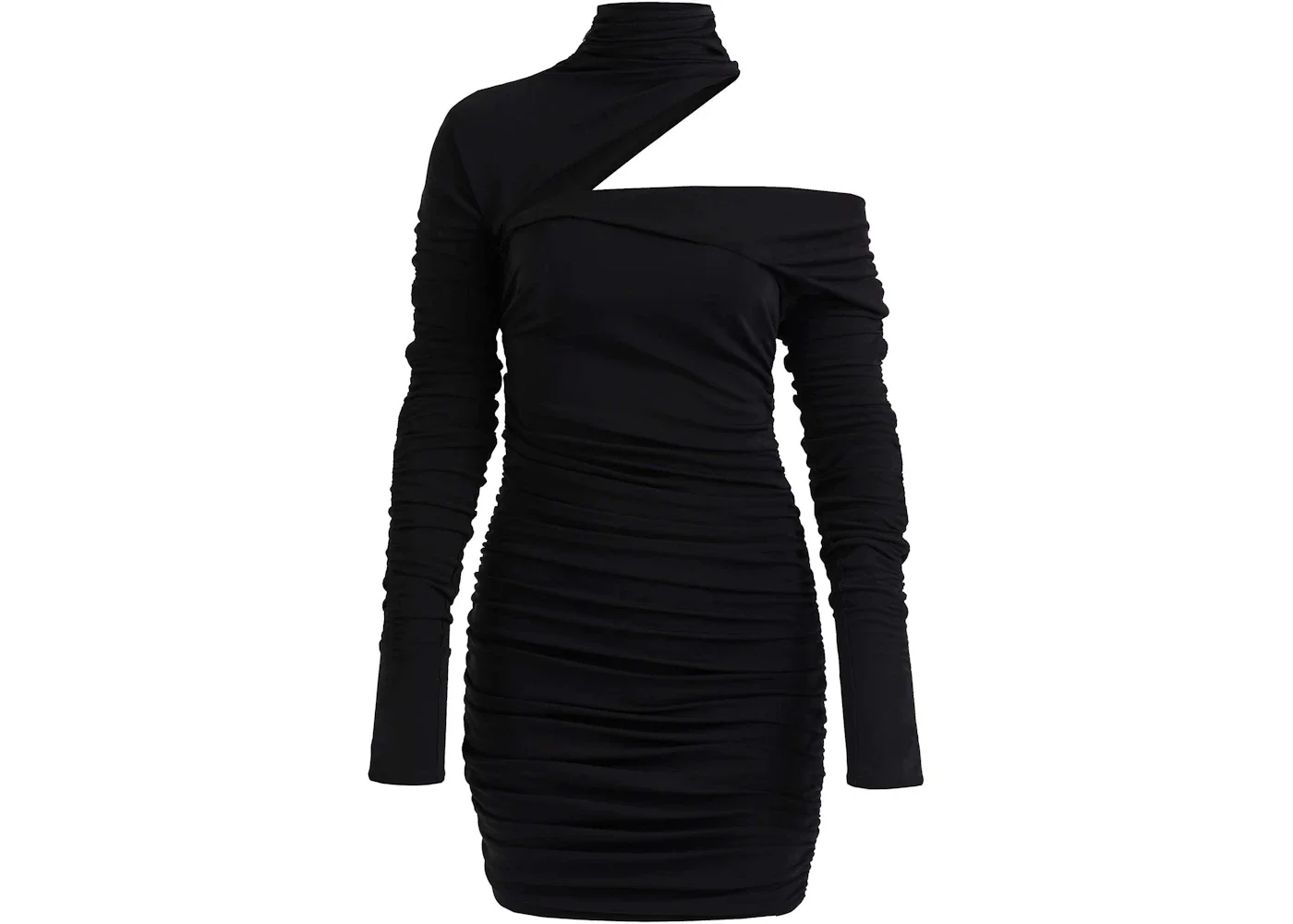 Mugler H&M Gathered One-Shoulder Mini Dress Black - 1