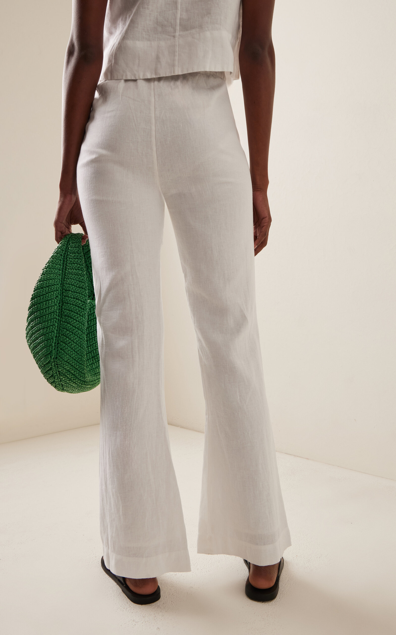 Exclusive Tia High-Waisted Linen Flared-Leg Pants white - 4