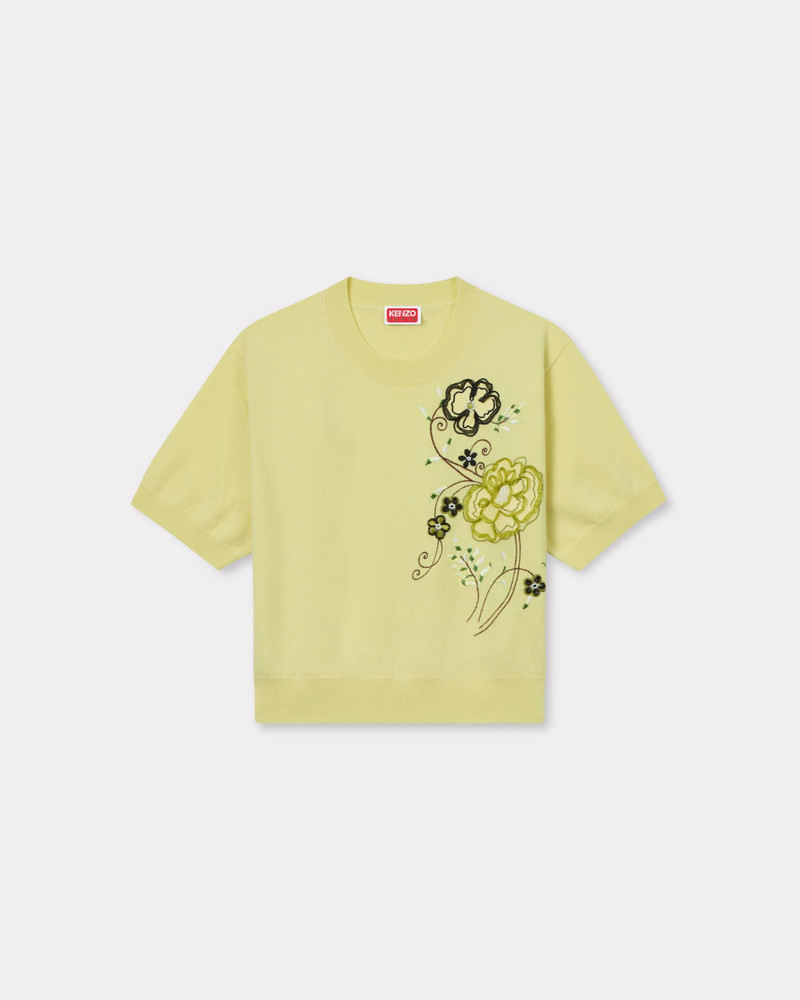 KENZO Peonies' embroidered top in light wool - 1