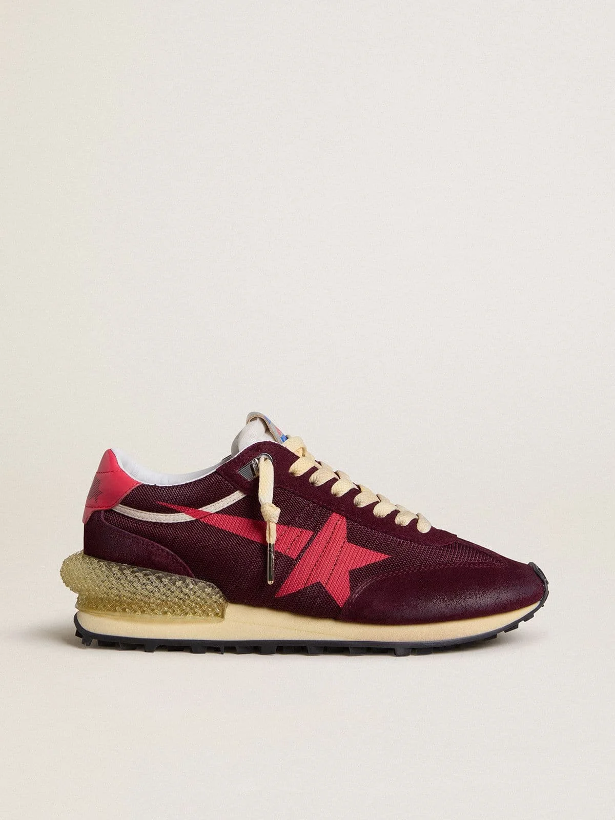 Women's Marathon in burgundy mesh and suede with printed pink star - 1