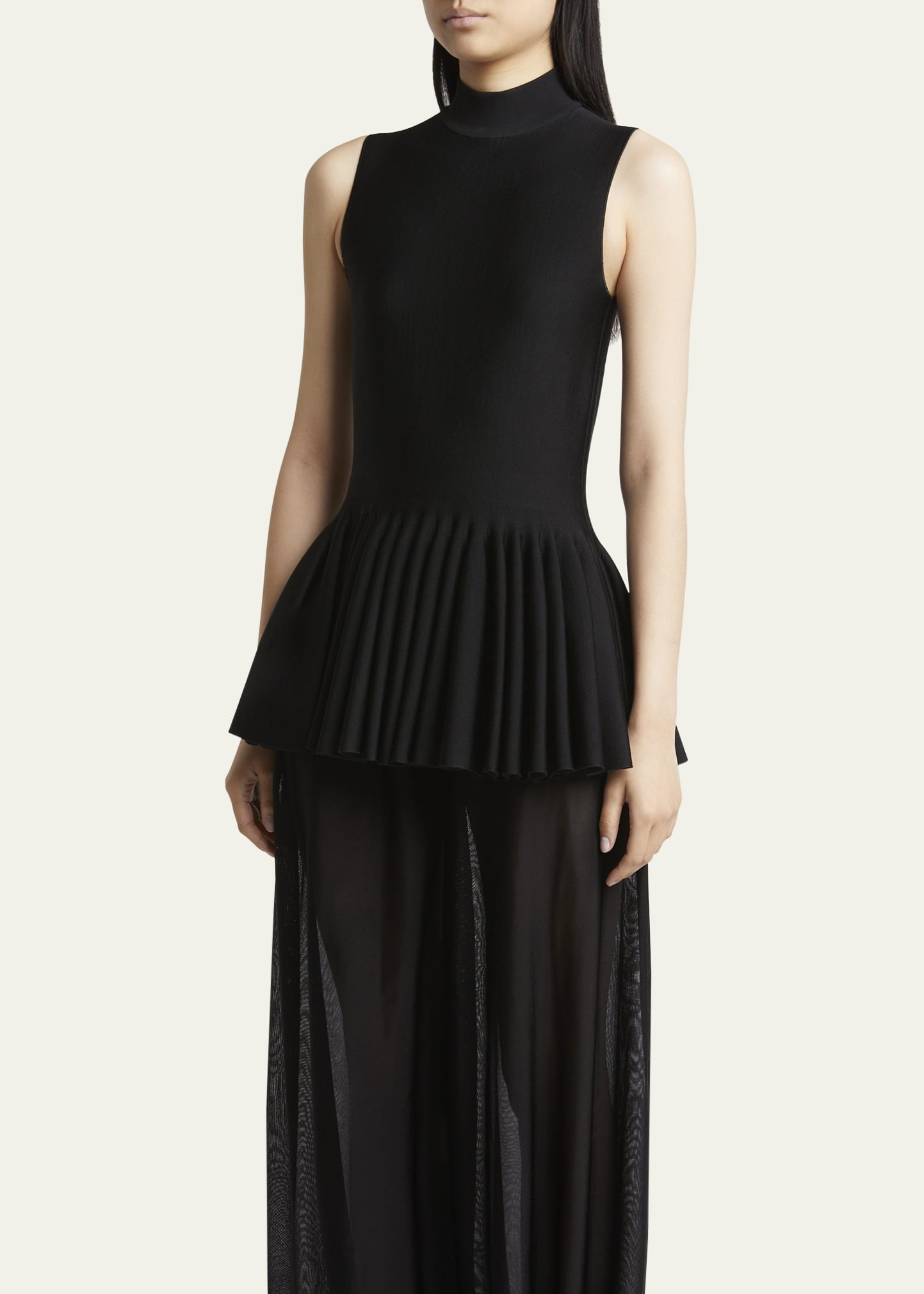 High-Neck Pleated Peplum Top - 4