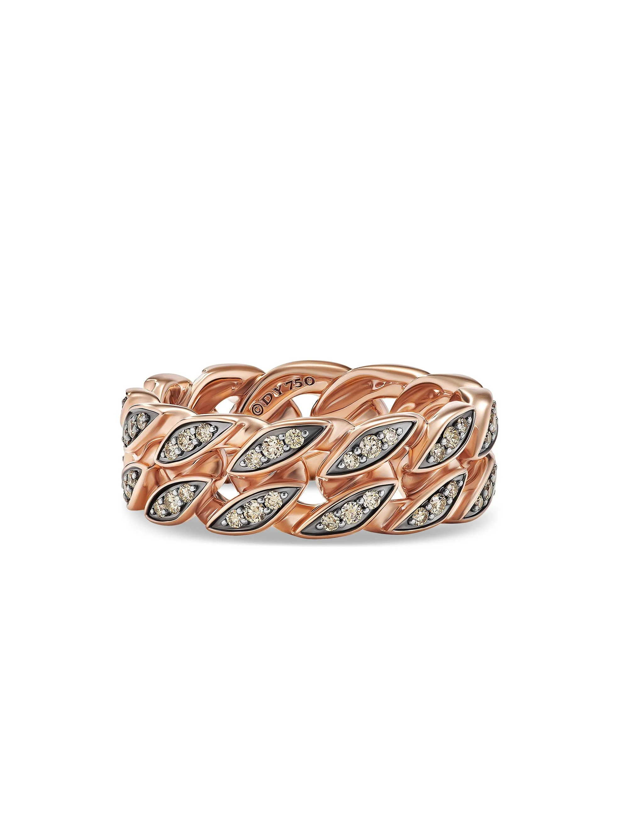Men's Curb Chain Band Ring in 18K Rose Gold - Cognac Diamond - 1