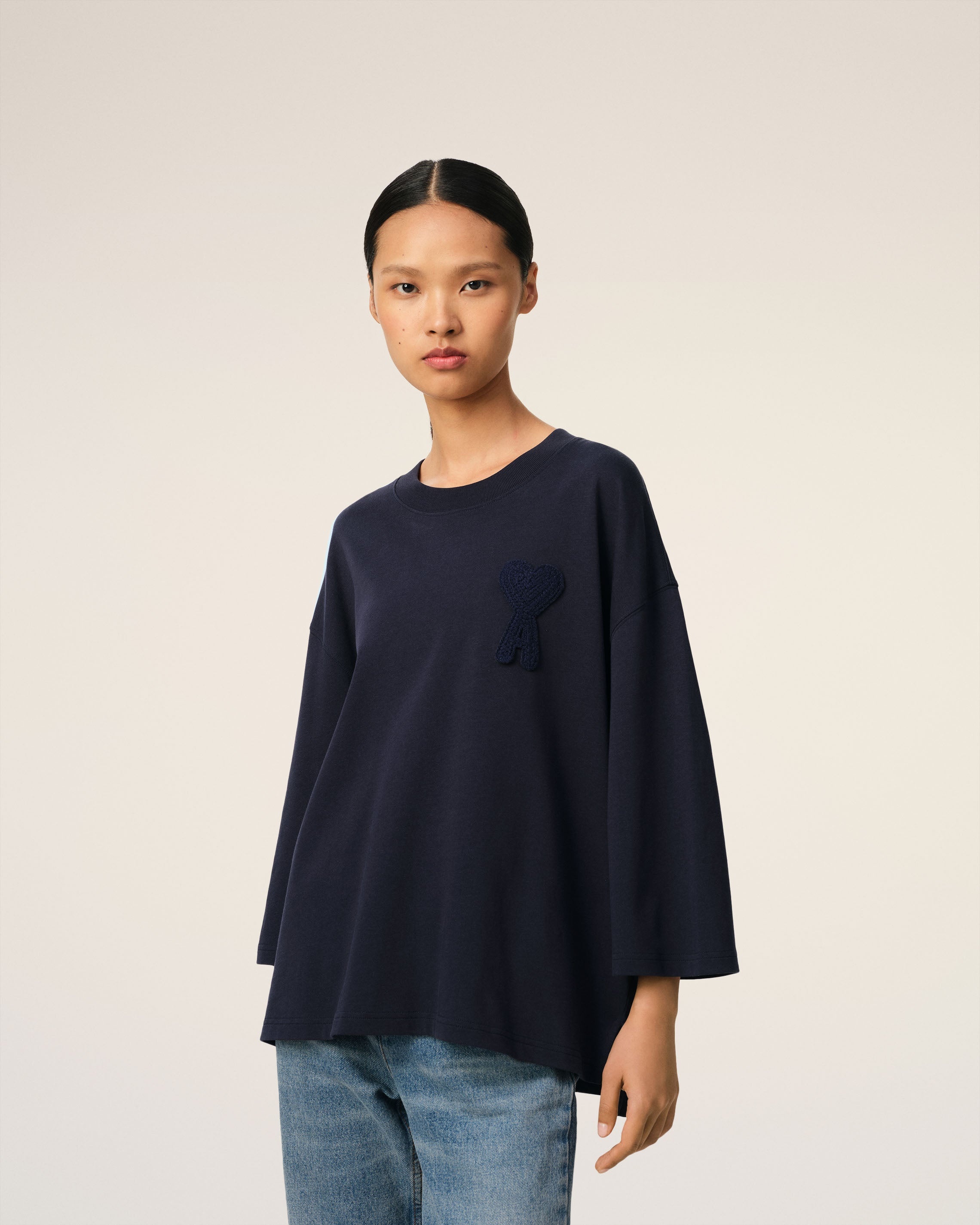 NAVY COTTON AMI DE COEUR PATCH T-SHIRT - 3
