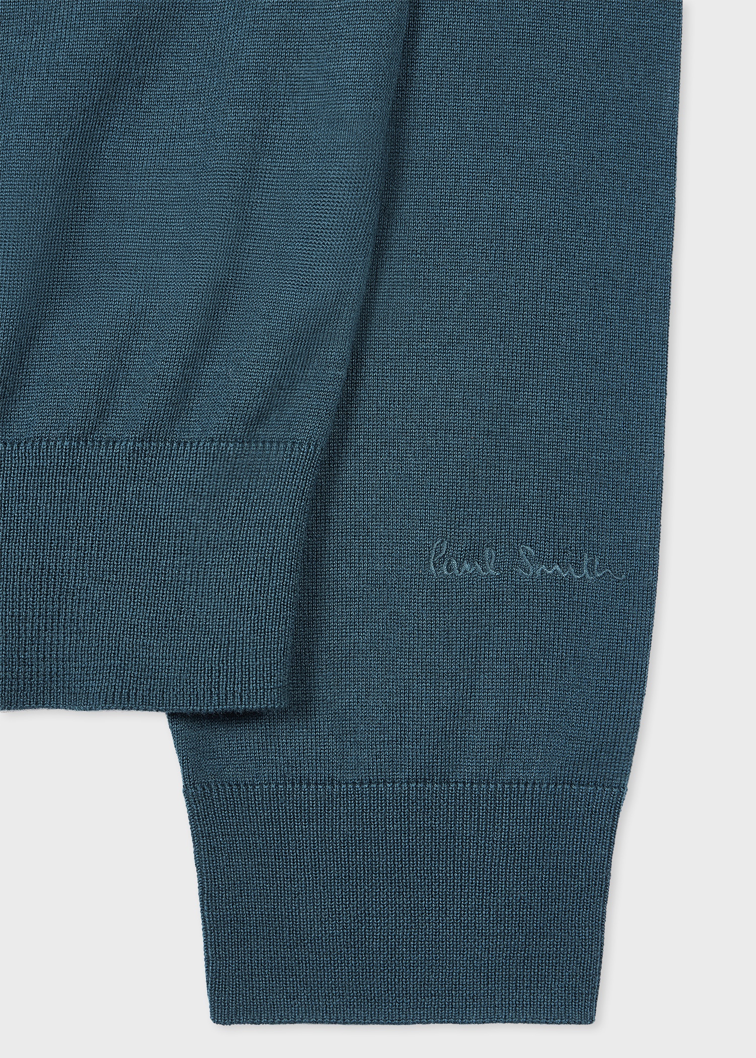 Petrol Blue Merino Wool Full-Zip Cardigan - 2